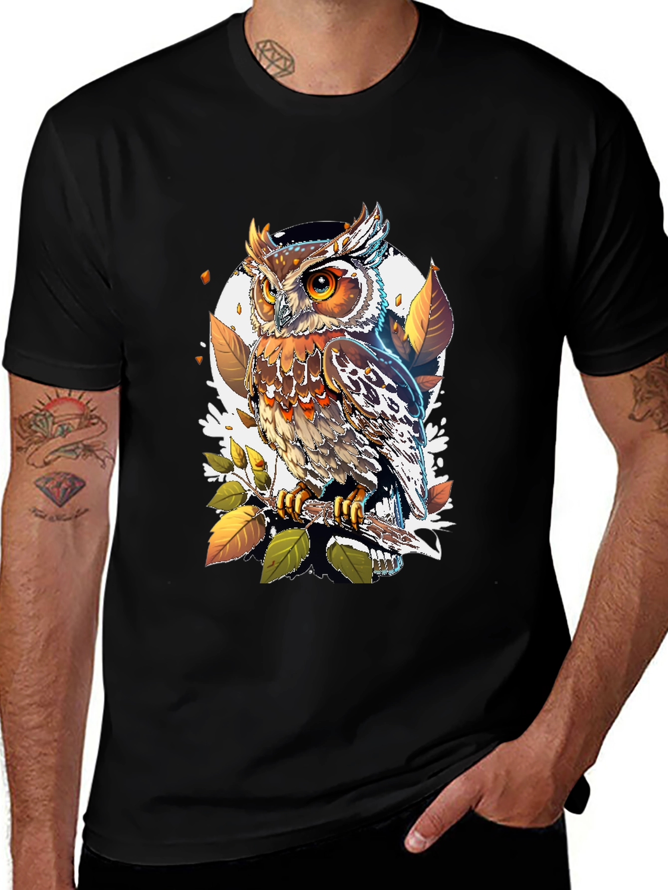 Variant 9 of Owl Graphic Tee - Men's Black T-Shirt
