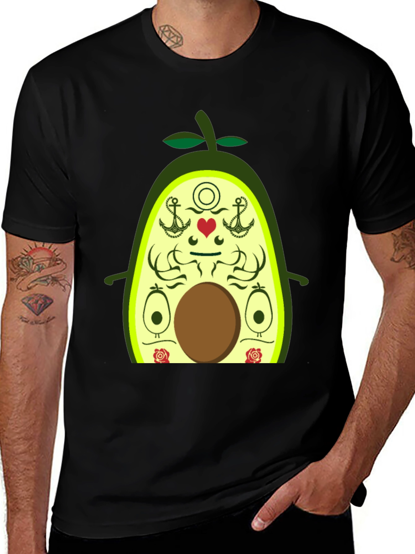 Variant 24 of Avocado Cartoon Graphic Black T-Shirt