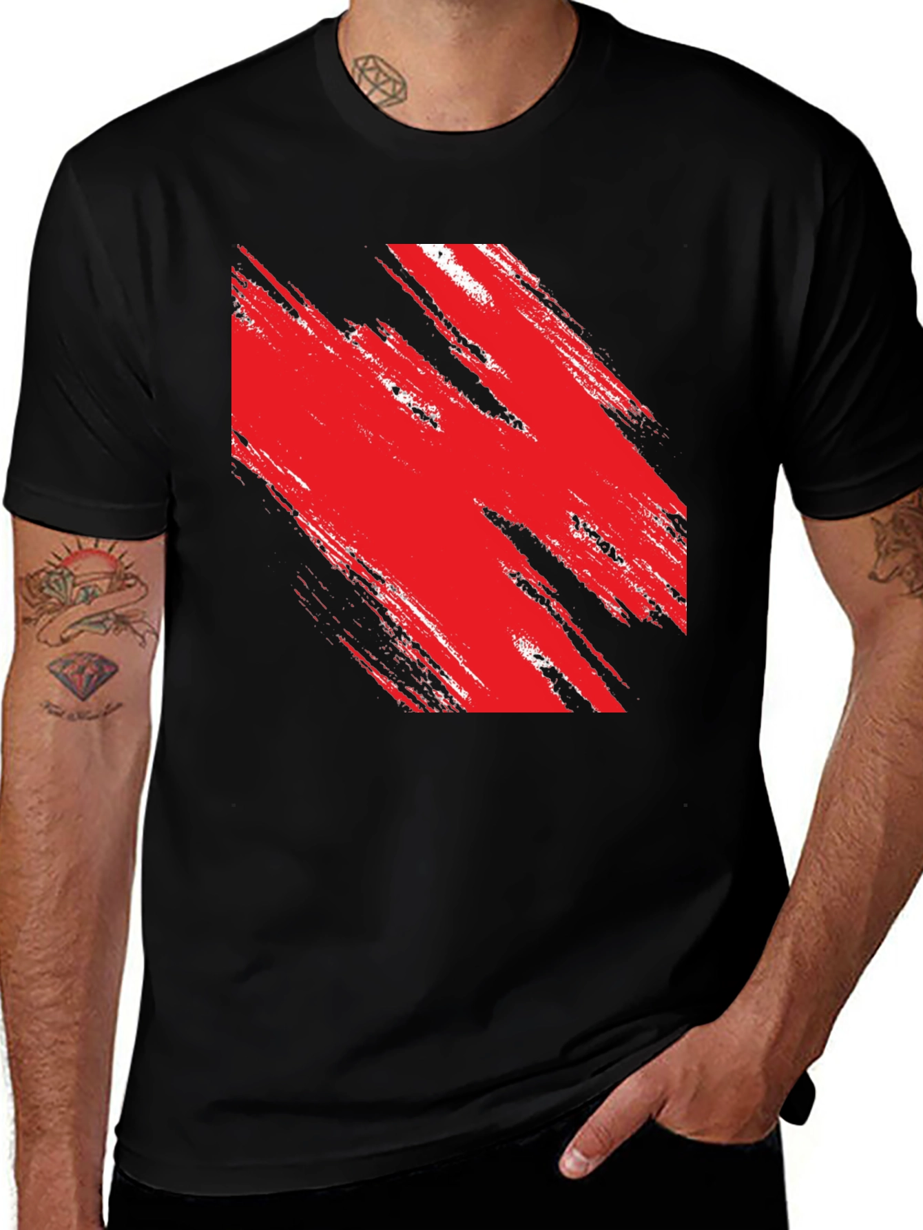 Variant 8 of Abstract Red Brushstroke Graphic Black Tee