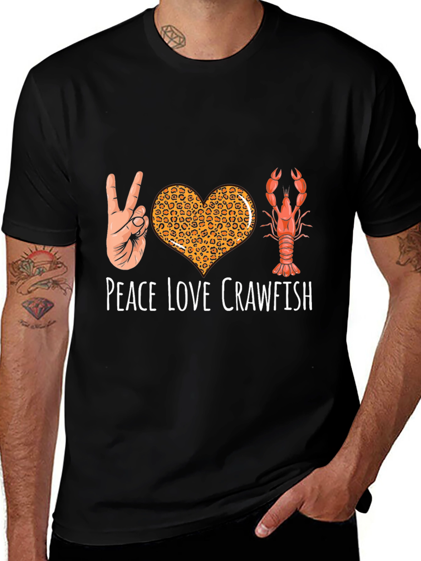 Peace Love Crawfish T-Shirt Funny Cajun Louisiana Shrimp Tee