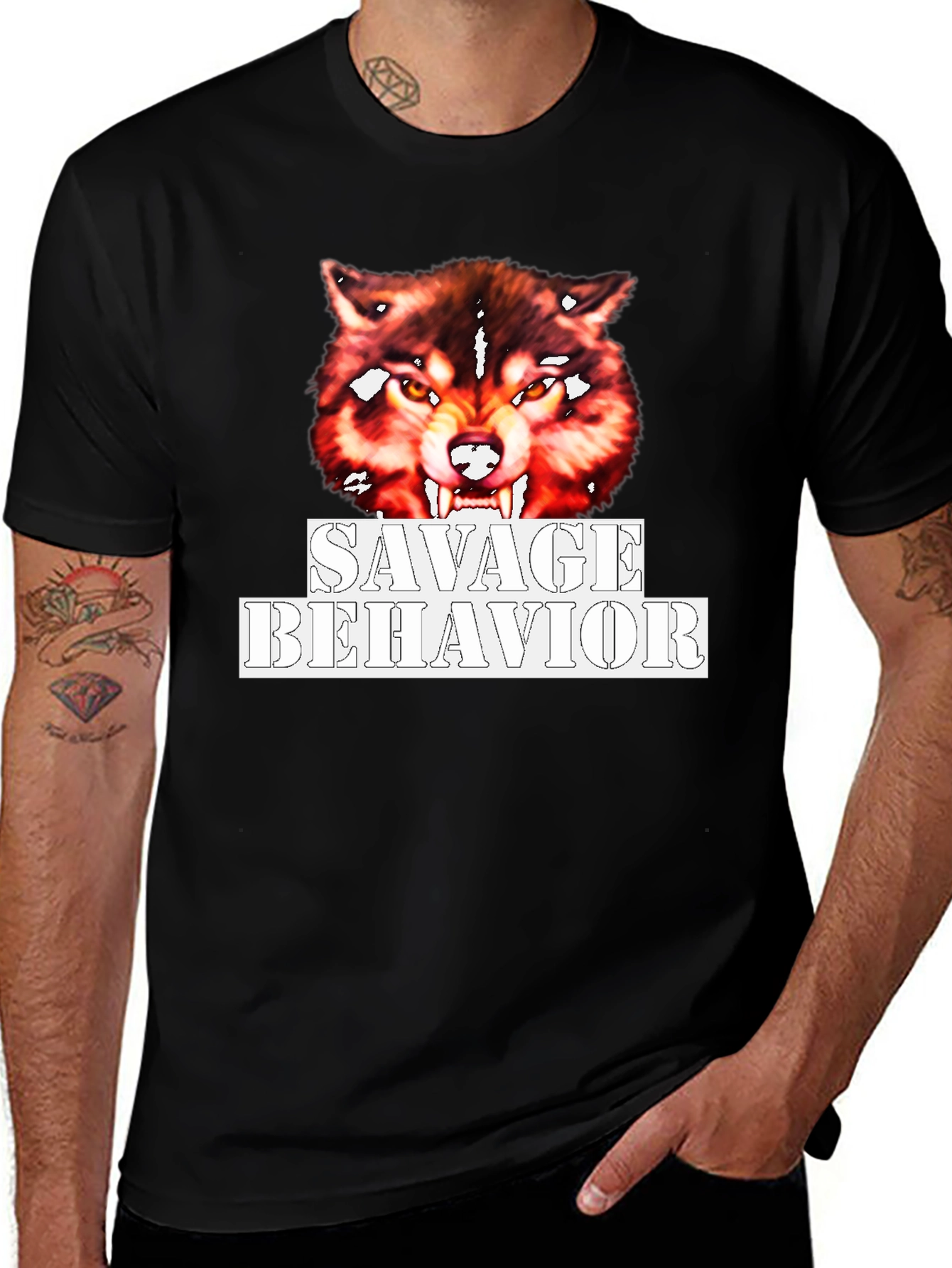 Variant 22 of Savage Behavior Wolf Graphic Black T-Shirt