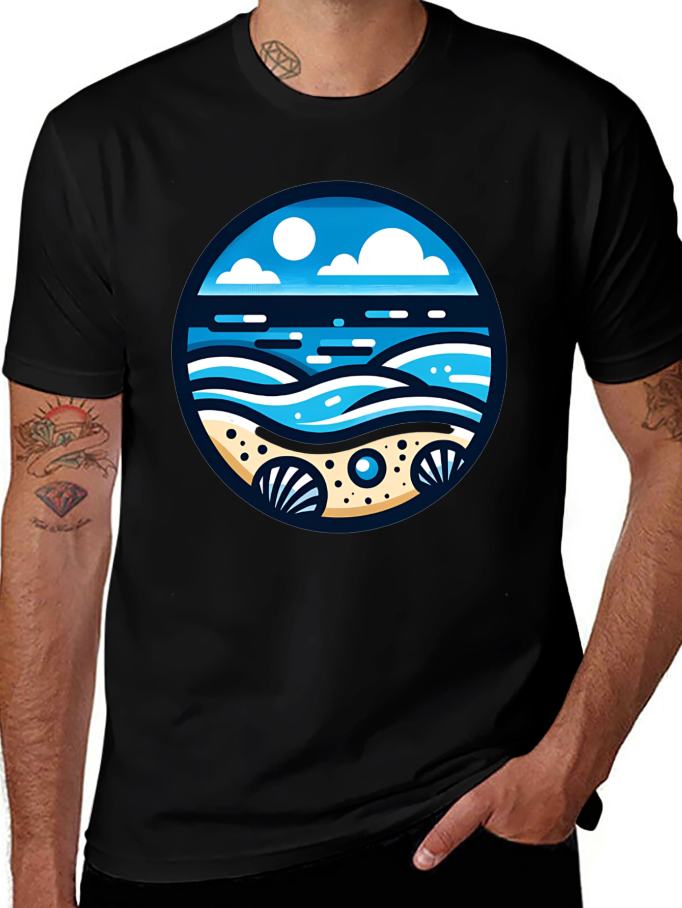 Variant 5 of Beach Scene Graphic Tee - Black
