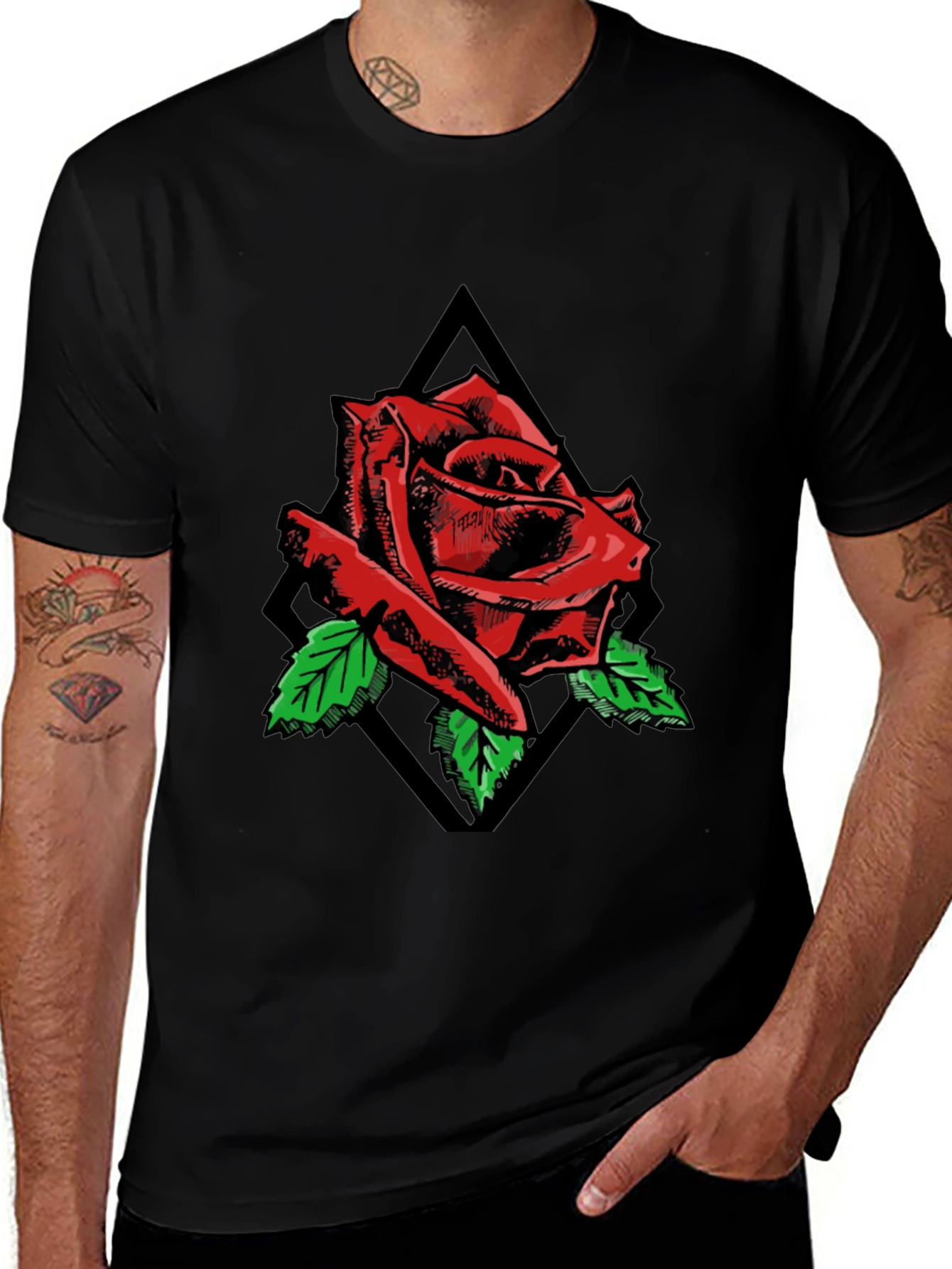 Variant 29 of Rose Diamond Graphic Black T-Shirt