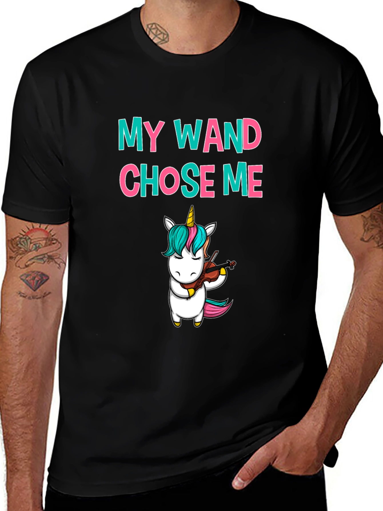 Variant 4 of My Wand Chose Me Unicorn Playing Violin T-Shirt