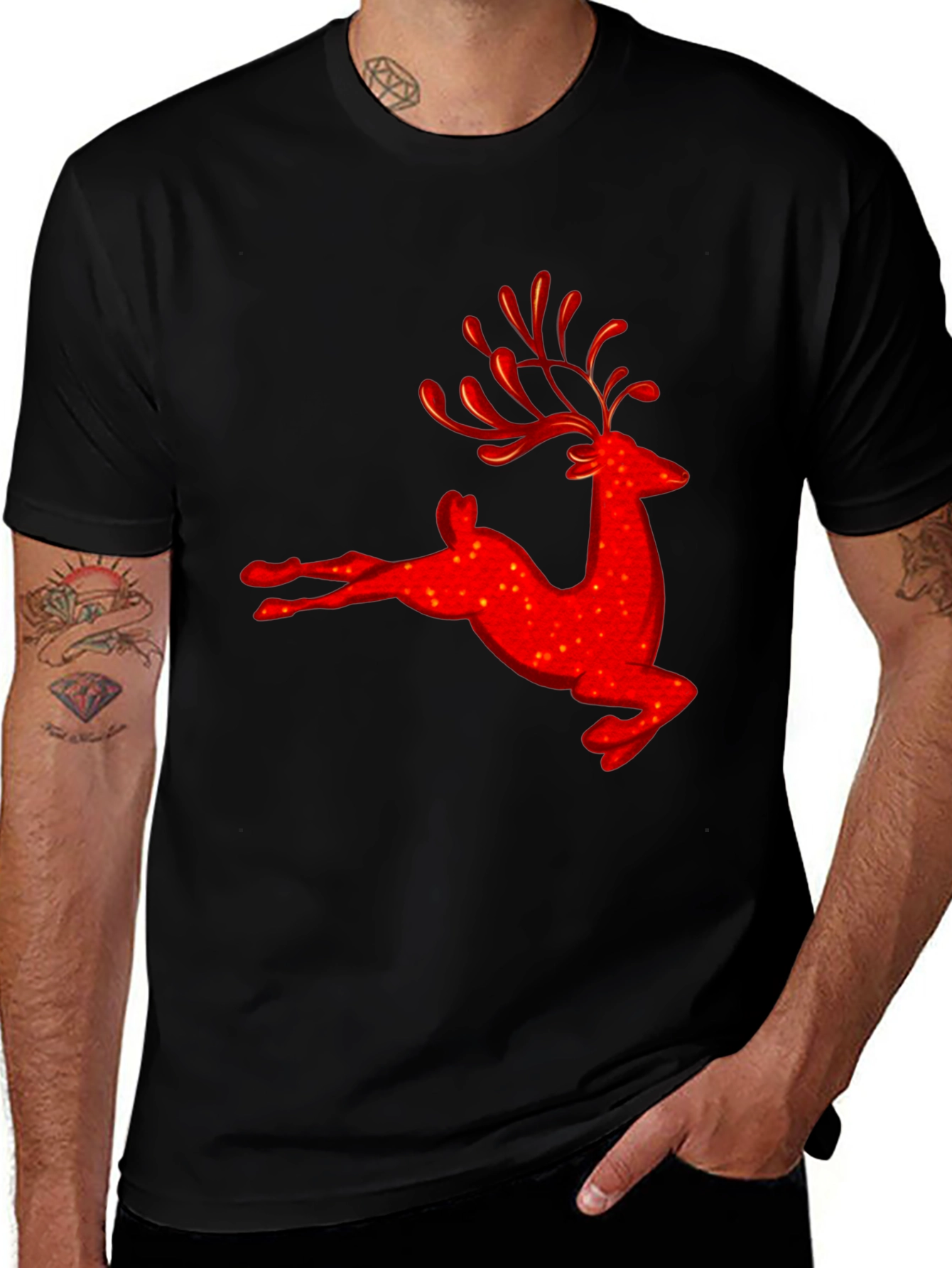Variant 9 of Red Reindeer Graphic Tee - Holiday Festive Shirt