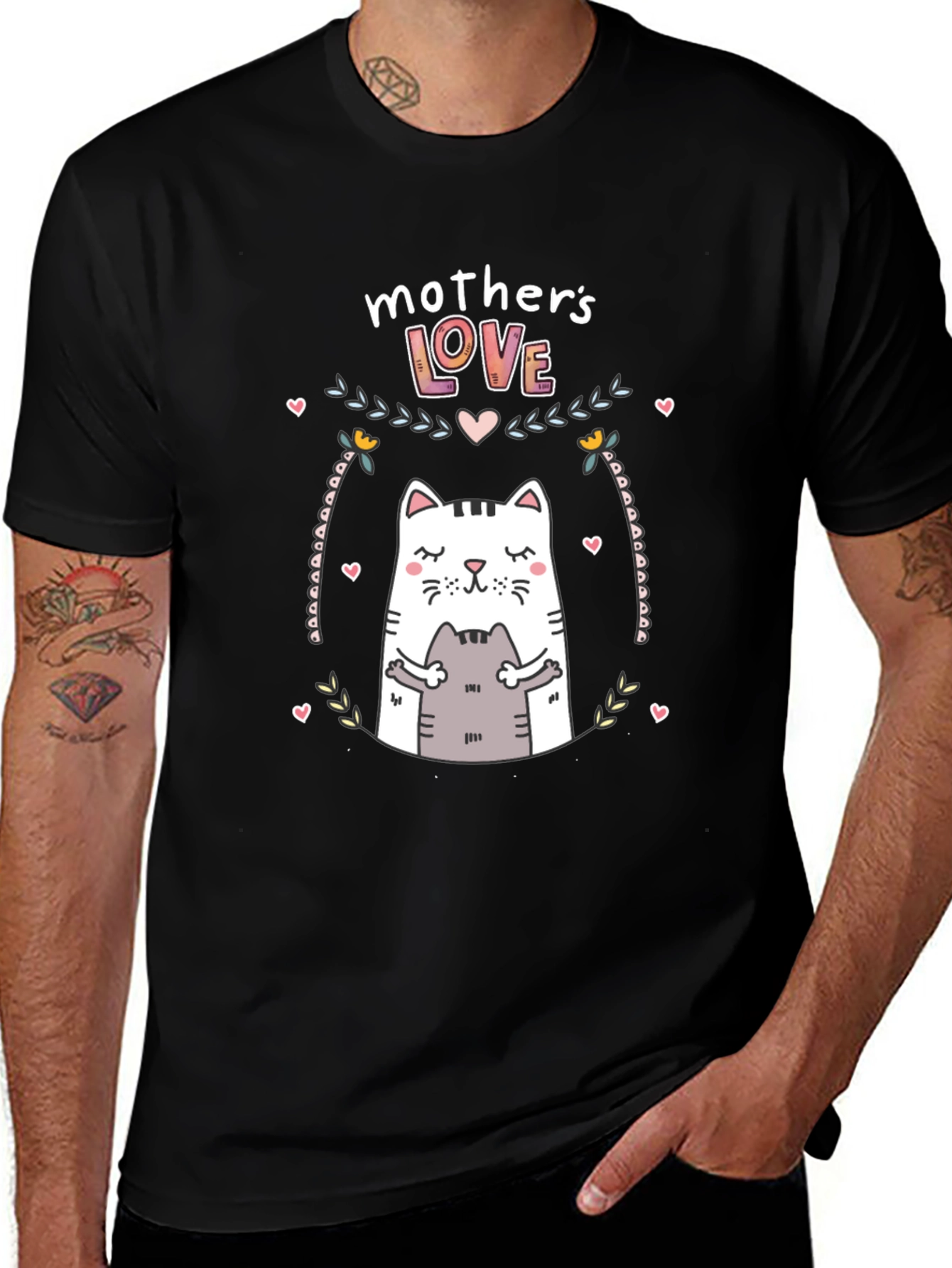 Variant 7 of Mother's Love Cat Graphic Black T-Shirt