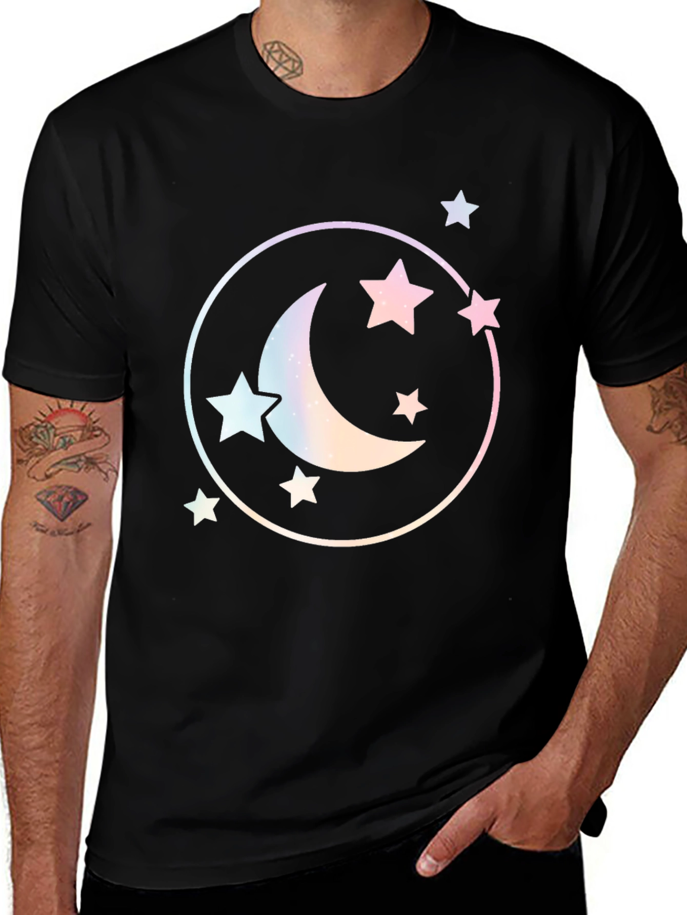 Variant 16 of Moon & Stars Graphic Tee - Black Unisex T-Shirt