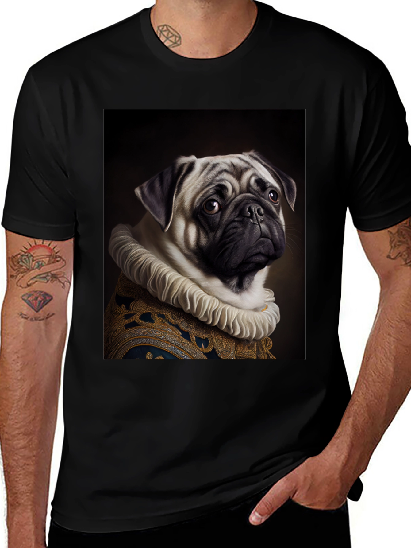 Variant 14 of Regal Pug Graphic Tee - Black Cotton T-Shirt