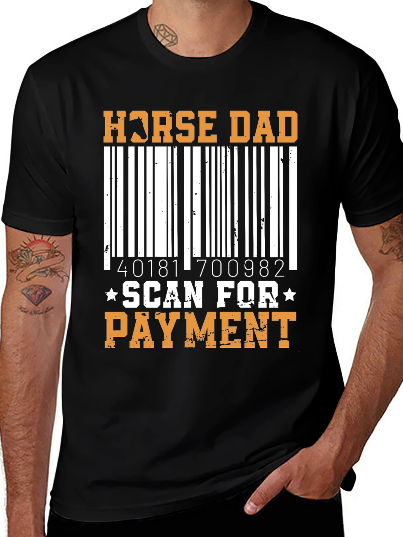 Black Horse Dad Scan for Payment T-Shirt main image