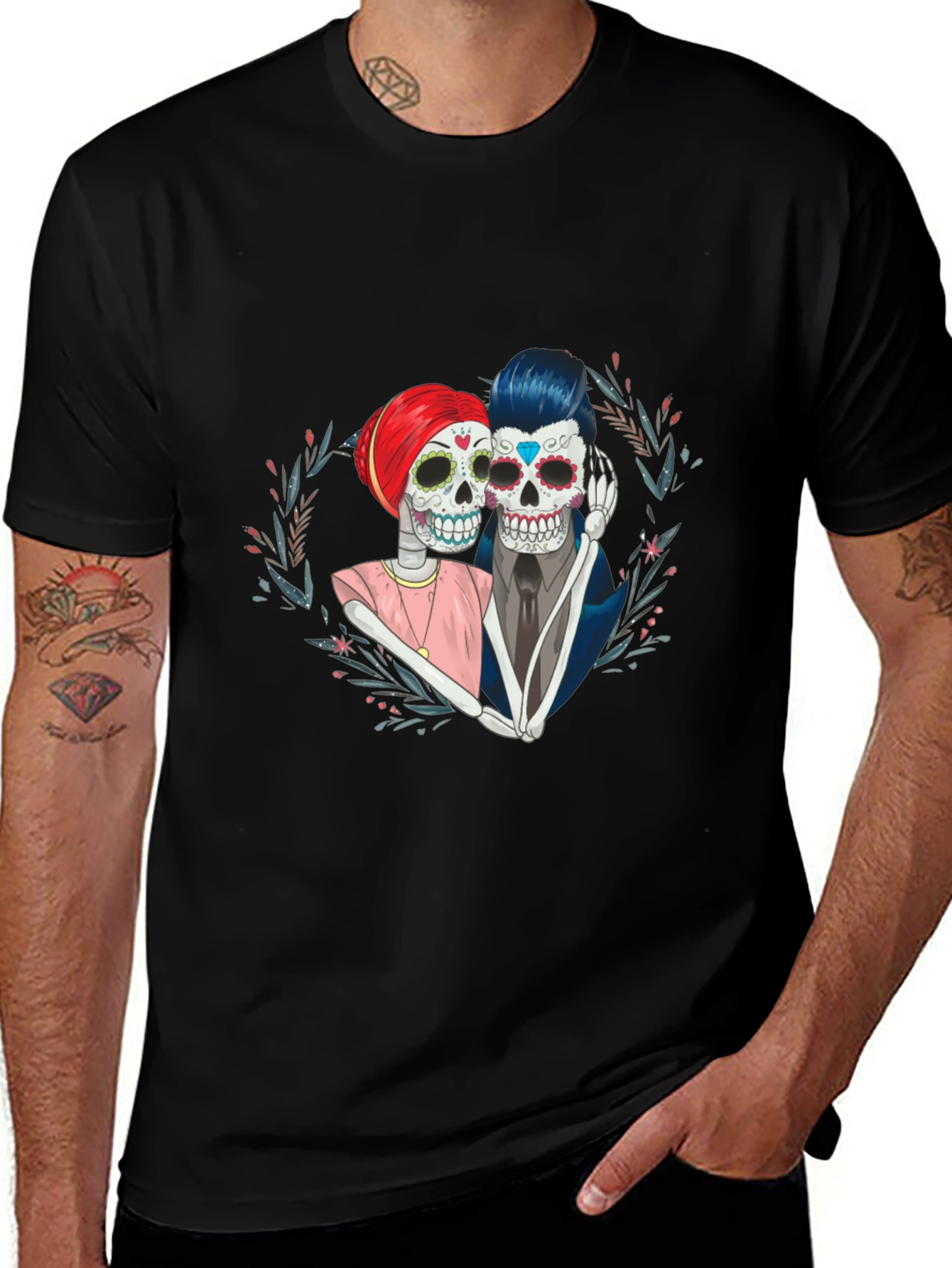 Sugar Skull Couple Graphic Tee - Day of the Dead Shirt