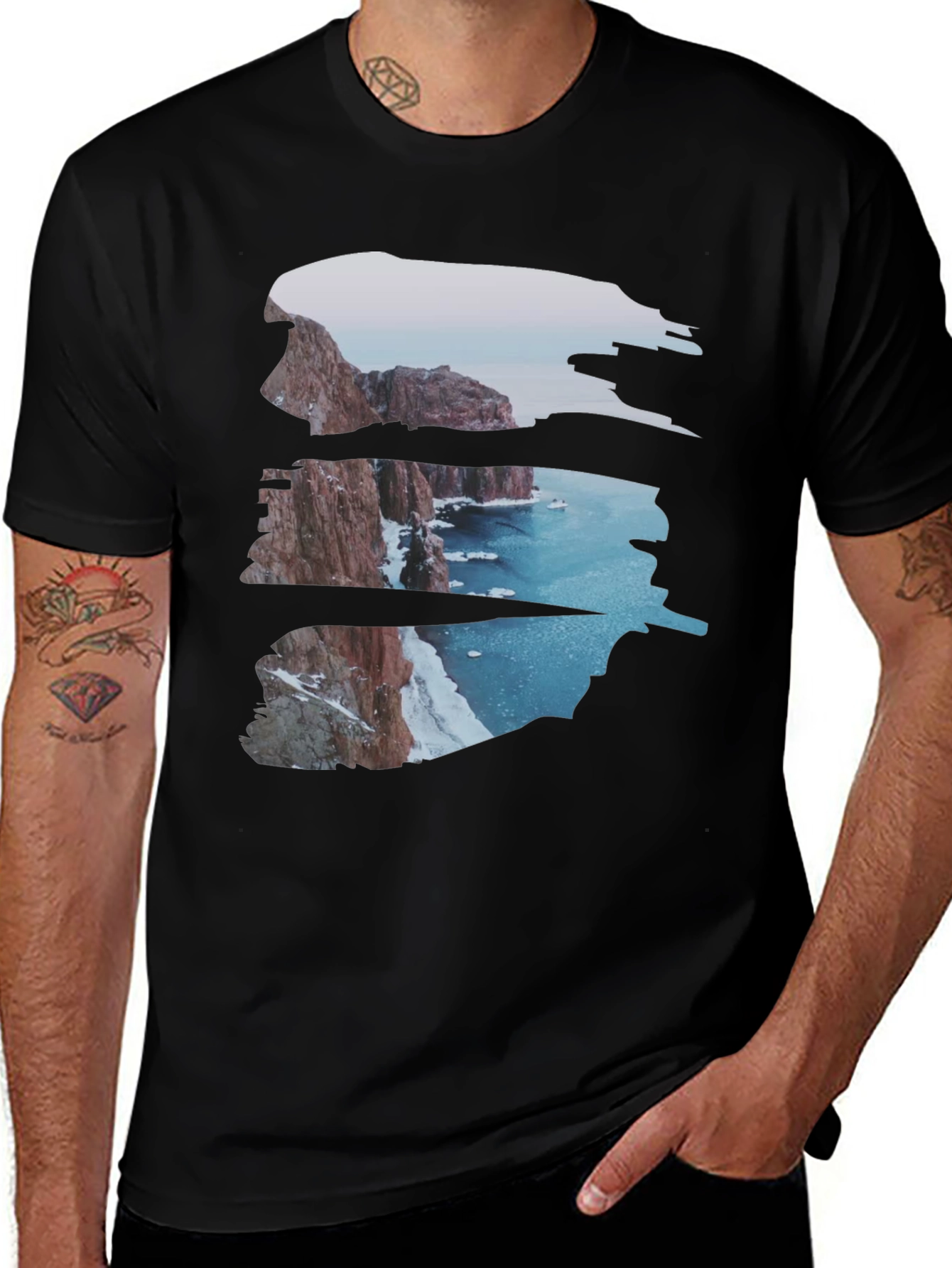Variant 25 of Cliffside Vista Graphic Tee - Coastal Scene Shirt