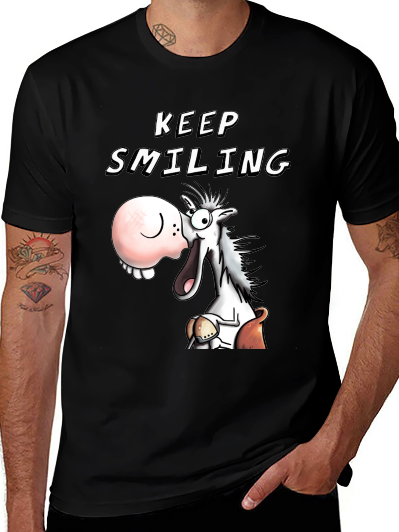 Variant 7 of Keep Smiling T-Shirt Funny Horse Cartoon Tee
