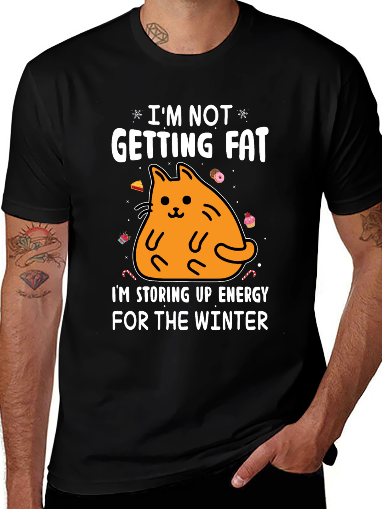 Variant 18 of Funny Cat Storing Energy for Winter Graphic Tee
