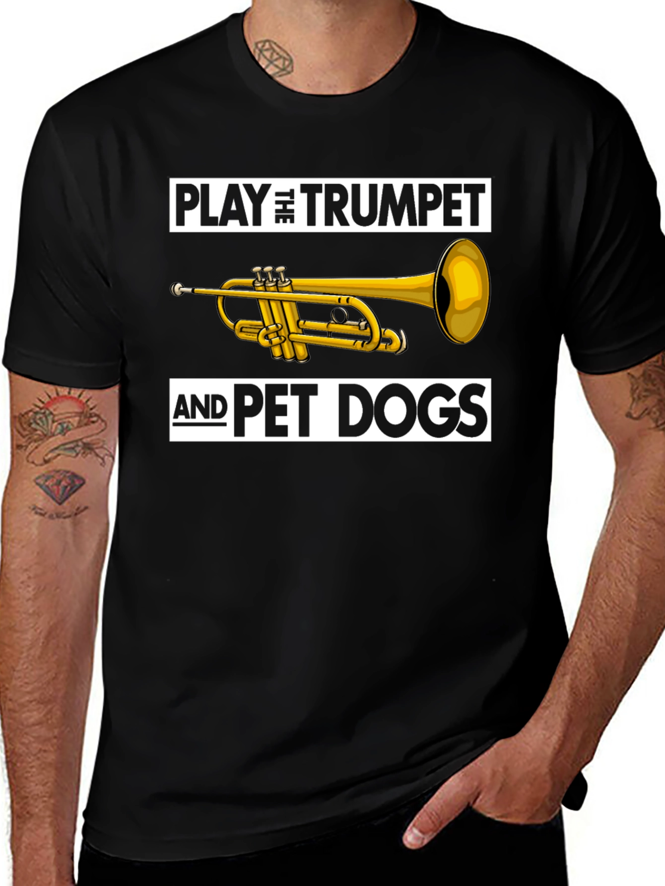 Black Play Trumpet Pet Dogs Black Graphic Tee main image
