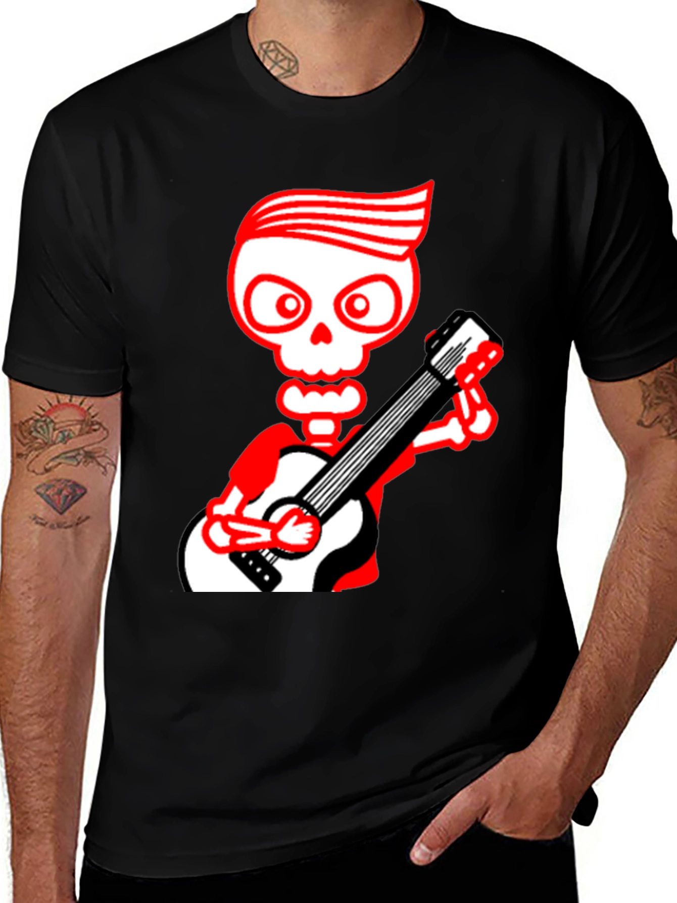 Variant 20 of Skeleton Guitarist Graphic Tee - Black T-Shirt