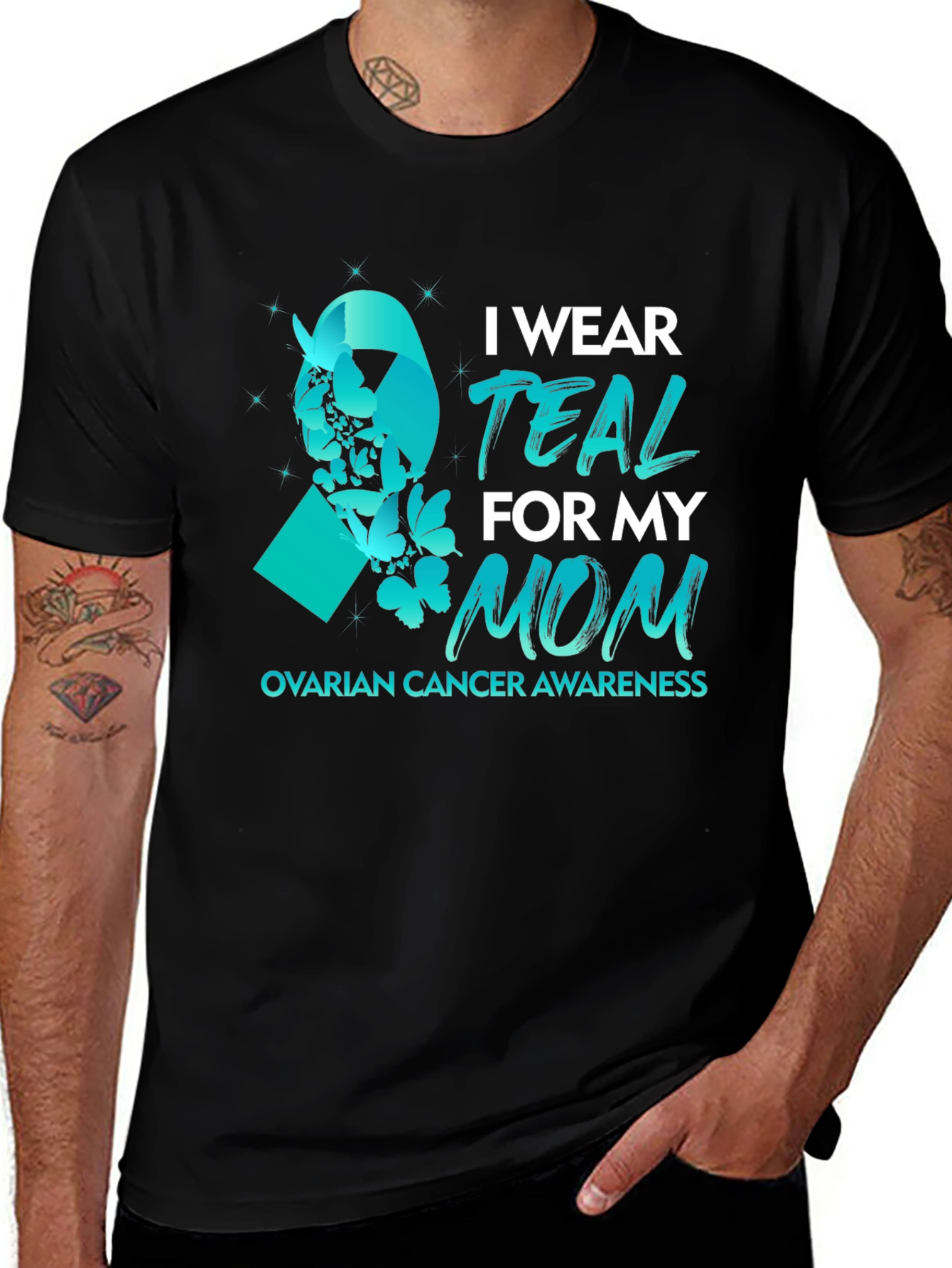 Teal Ribbon Ovarian Cancer Awareness T-Shirt