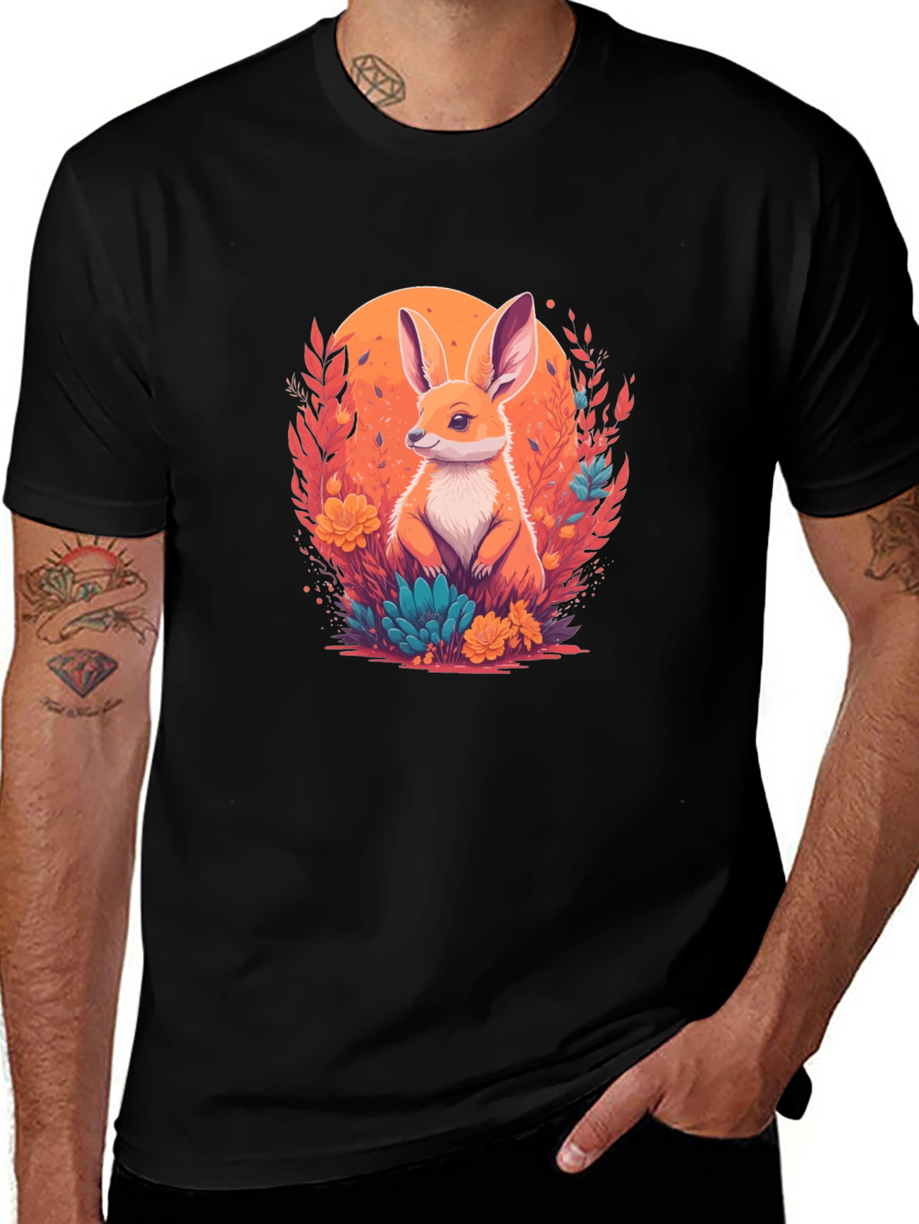 Variant 7 of Rabbit in Bloom Graphic Tee - Artistic Comfort