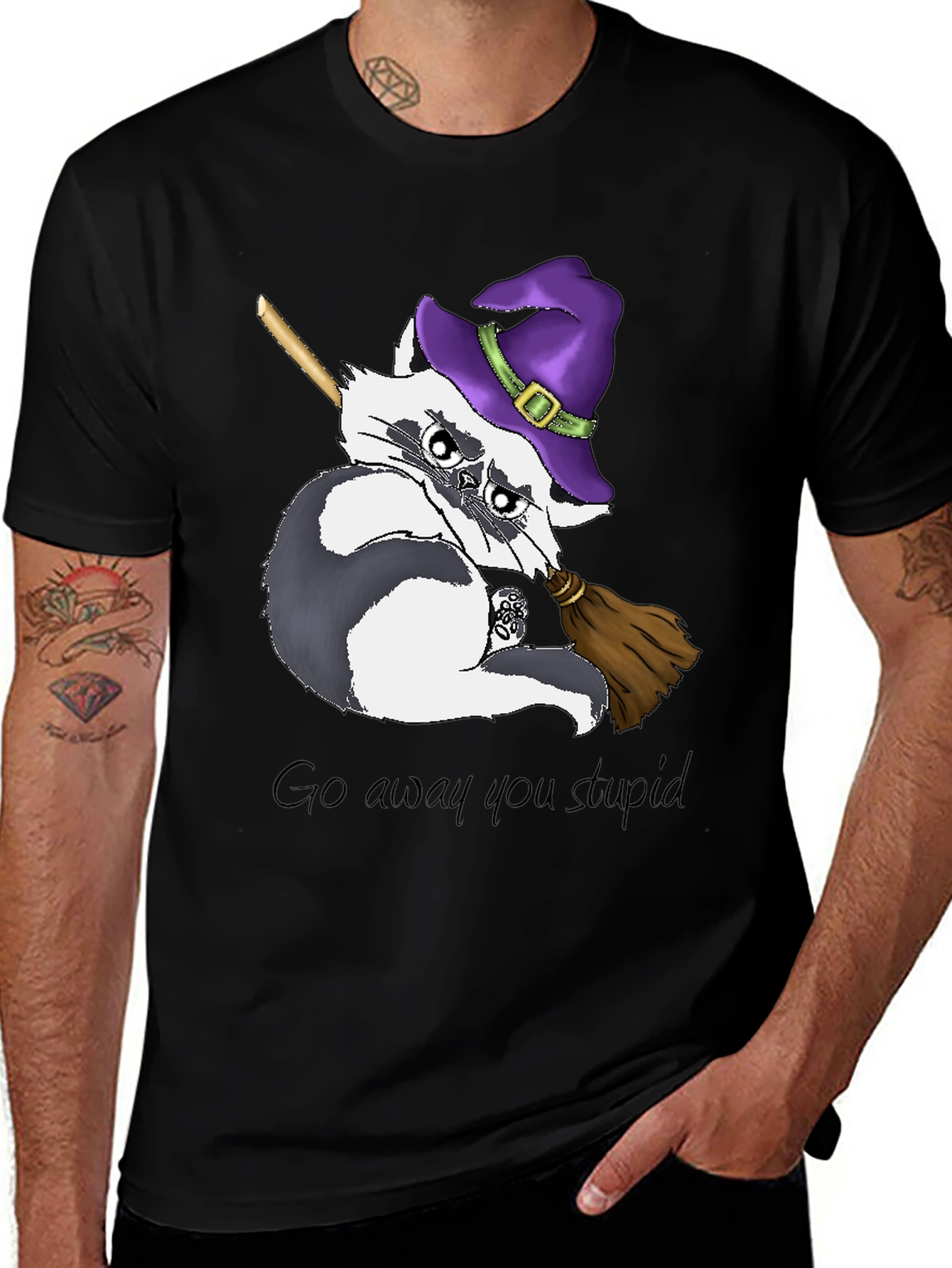 Black Grumpy Witch Raccoon T-Shirt main image
