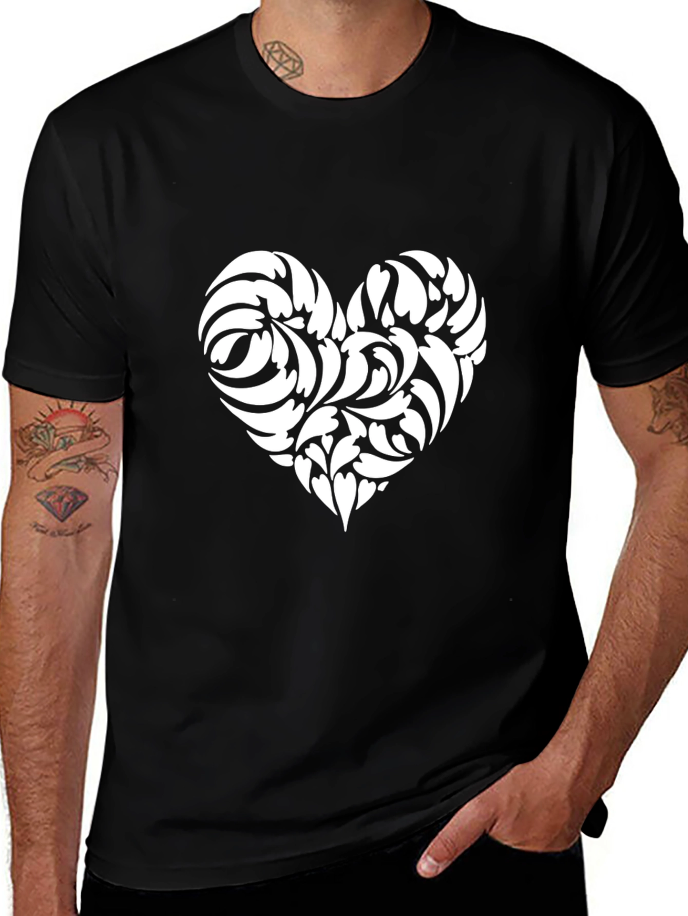 Variant 29 of Floral Heart Graphic T-Shirt - Stylish Black Tee