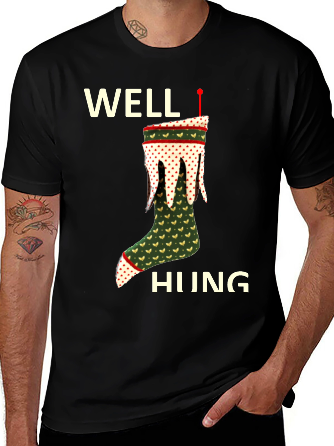Variant 15 of Well Hung Christmas Stocking T-Shirt Funny Holiday Tee
