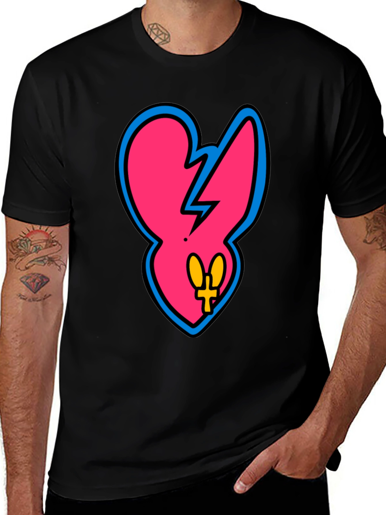 Variant 24 of Edgy Pink Heart Graphic Tee - Casual Black T-Shirt