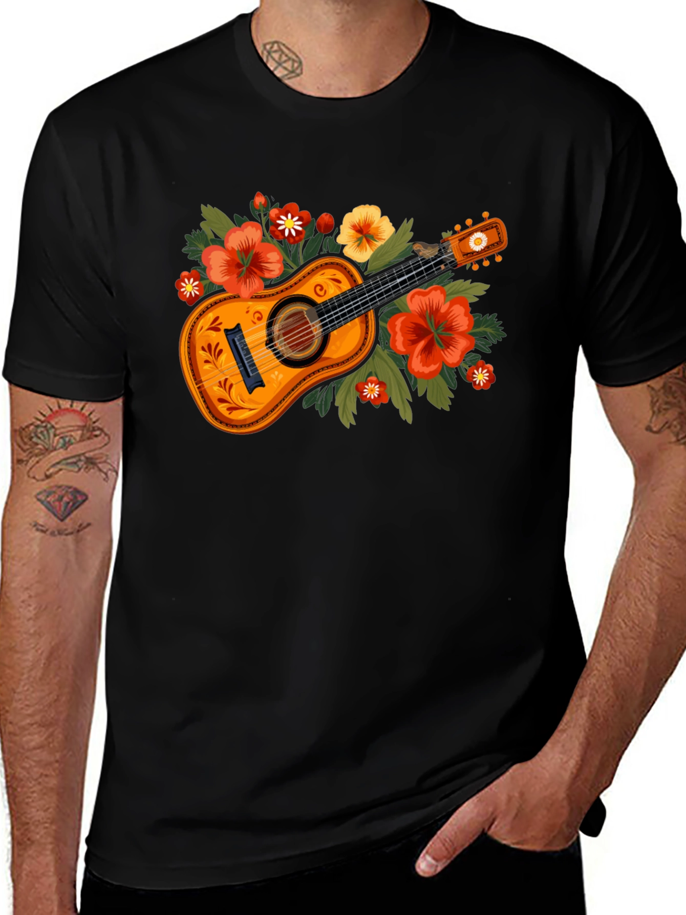Variant 9 of Floral Guitar Graphic Tee - Music Lover's T-Shirt