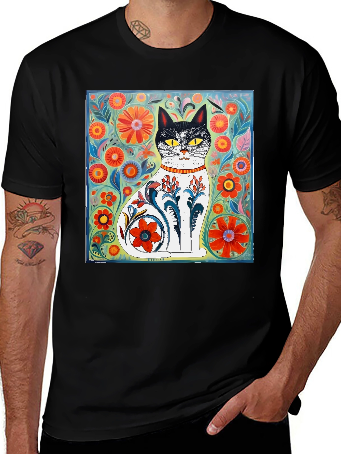 Variant 20 of Floral Cat Graphic Tee