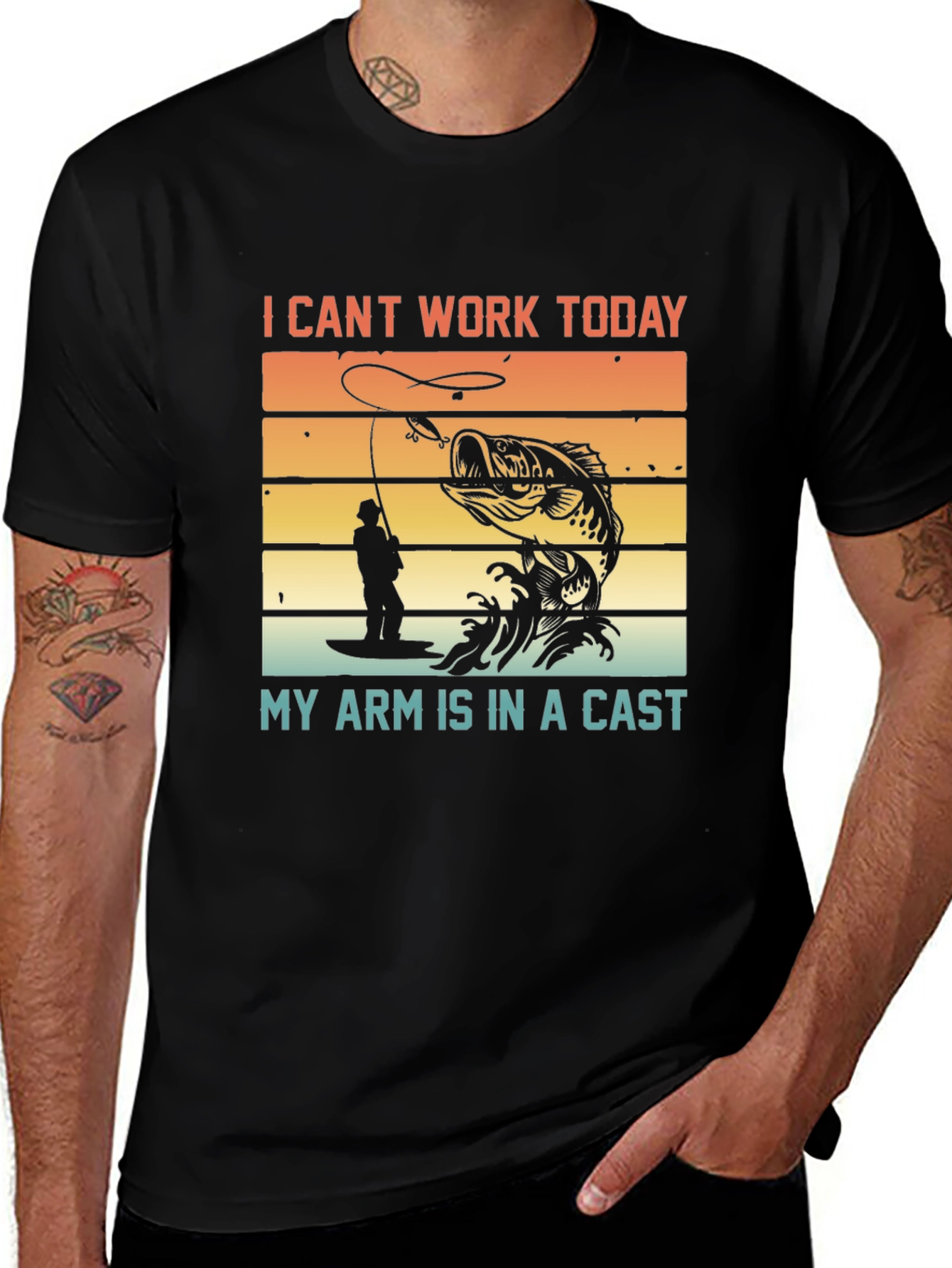 Variant 11 of Funny Fishing T-Shirt - Can't Work Today - Broken Arm