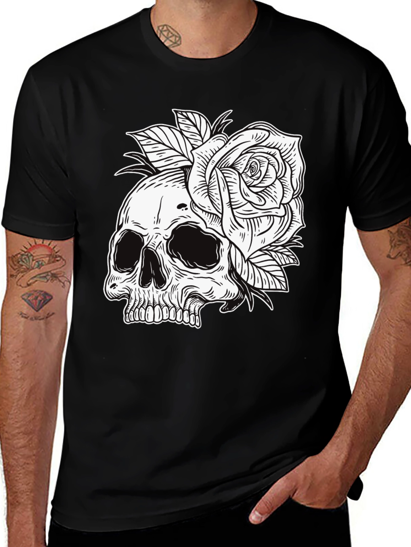 Skull & Rose Graphic Tee - Edgy Style