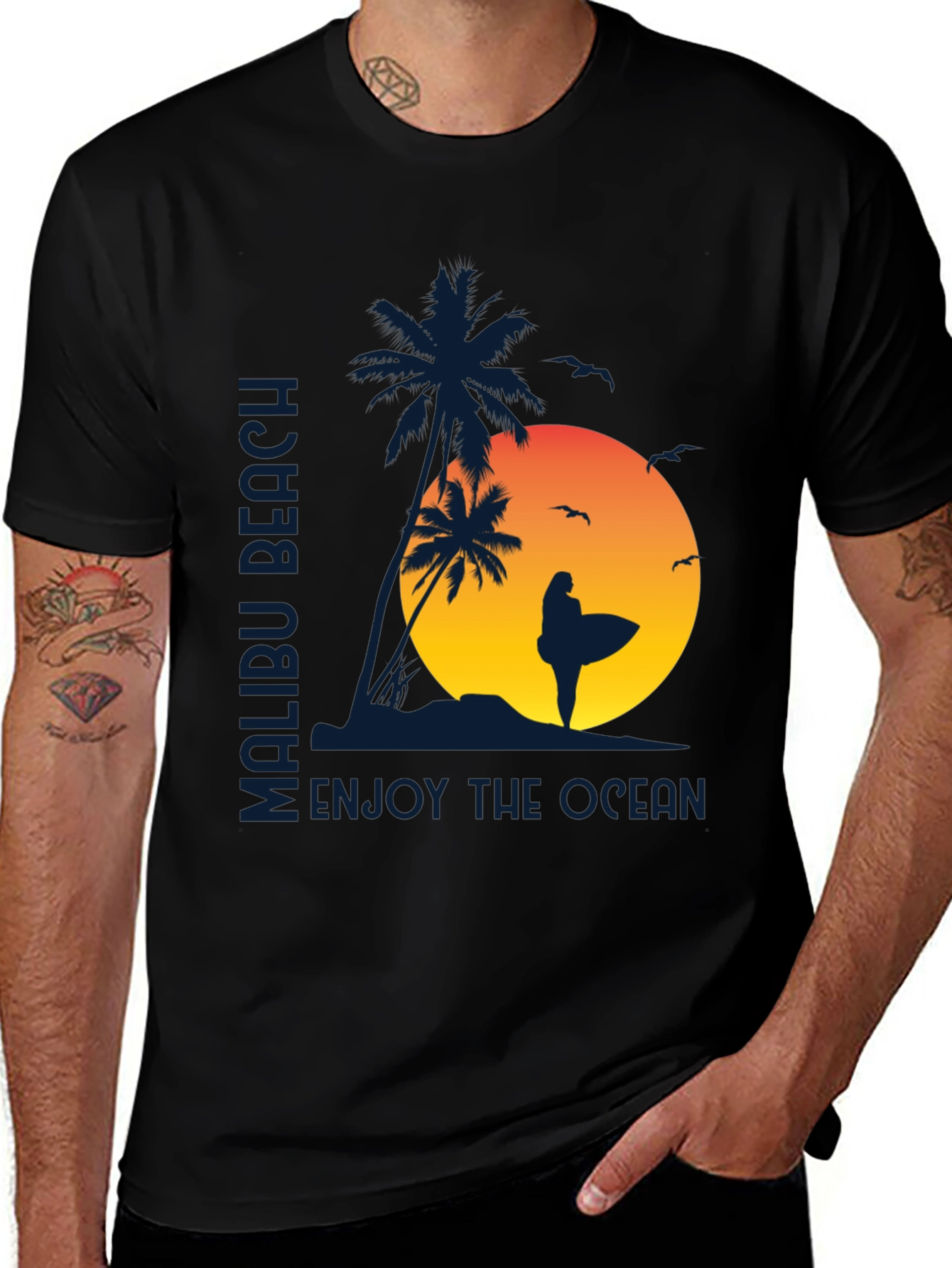 Variant 7 of Malibu Beach Surfer T-Shirt - Enjoy the Ocean