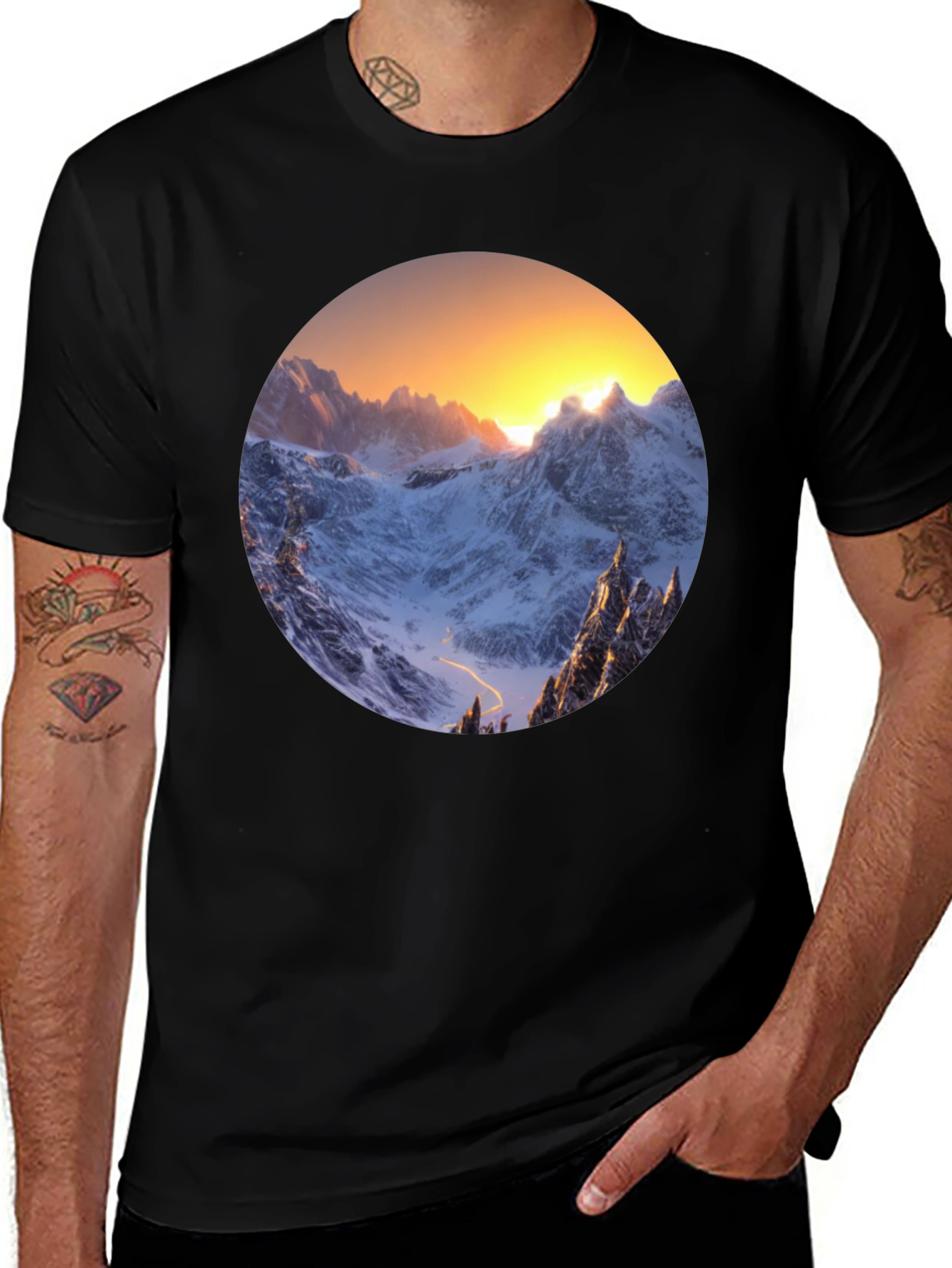 Variant 6 of Mountain Vista Graphic Tee - Sunrise Peaks Design