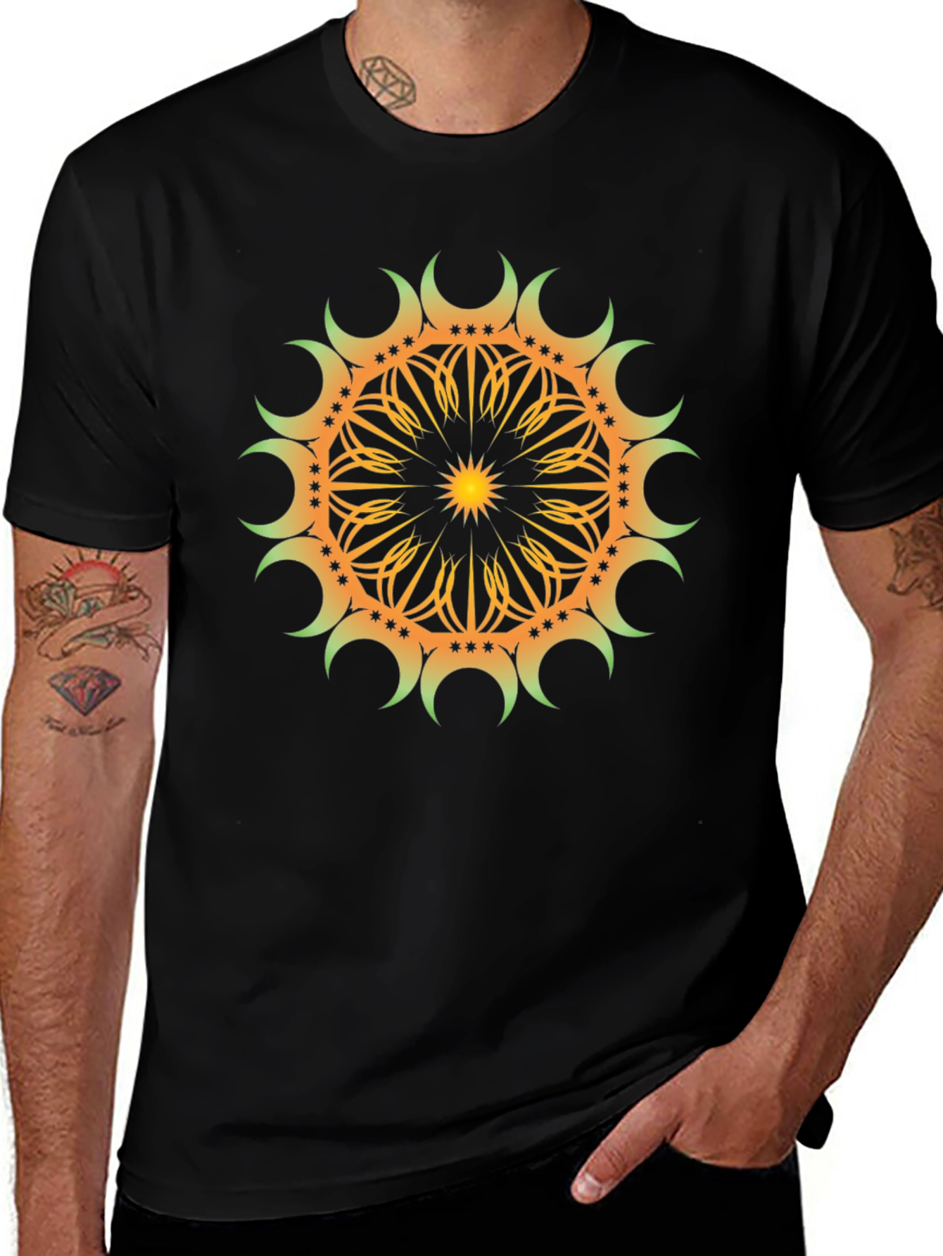 Variant 12 of Geometric Sunburst Graphic Tee - Black