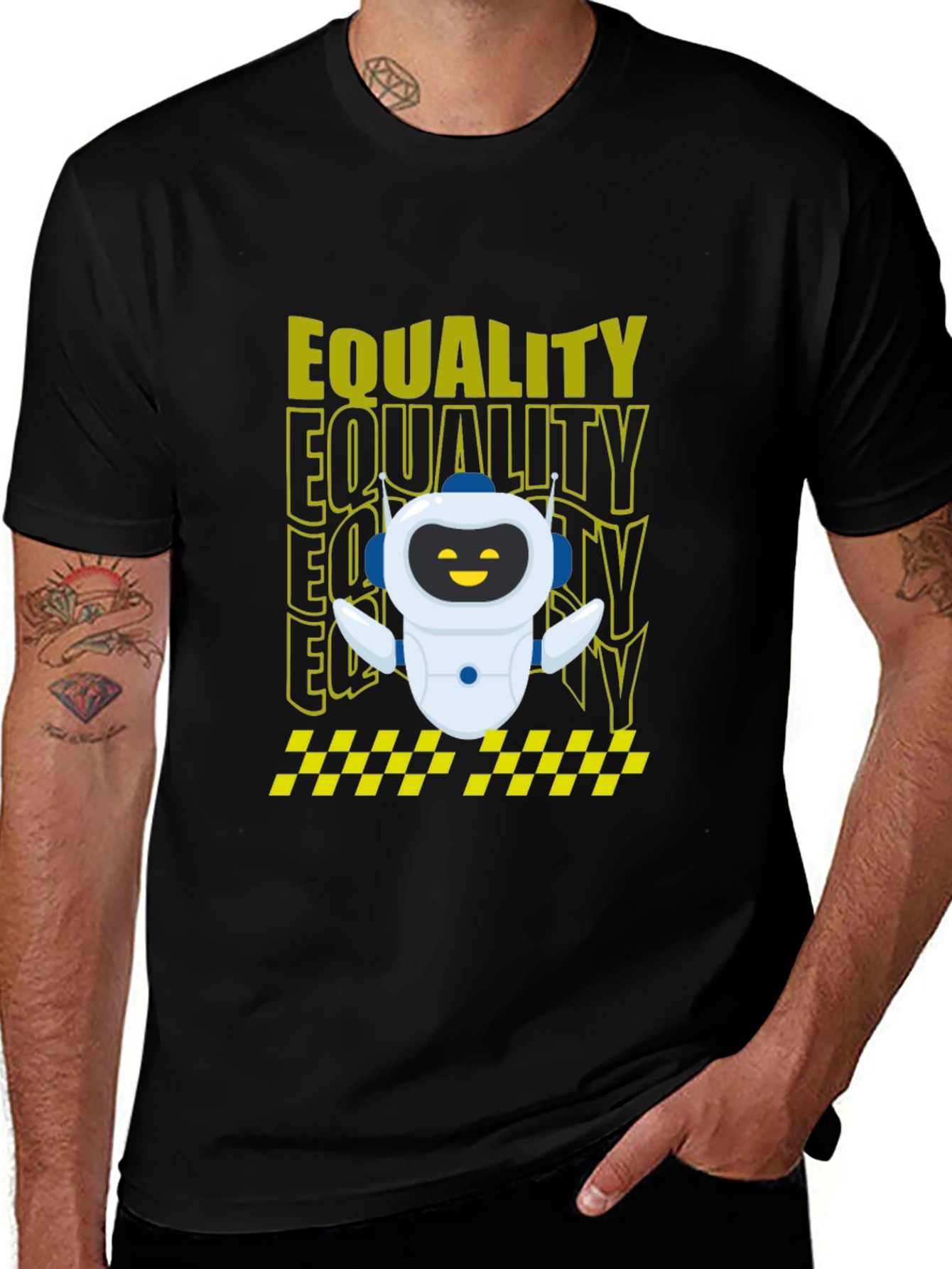 Variant 4 of Equality Robot Graphic Tee - Black Cotton Blend