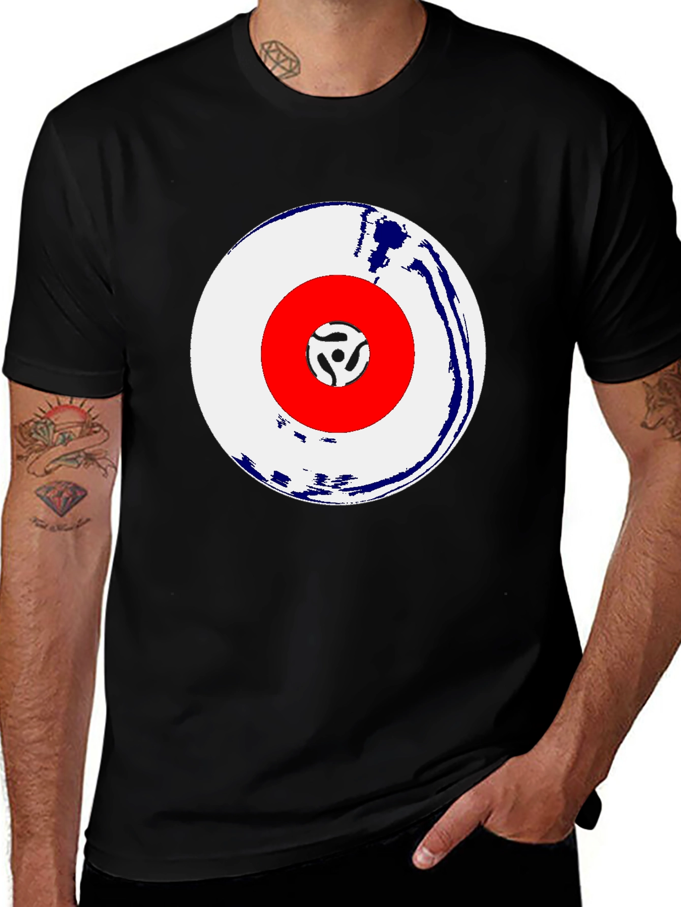 Variant 15 of Retro Record Graphic Tee - Black Cotton T-Shirt