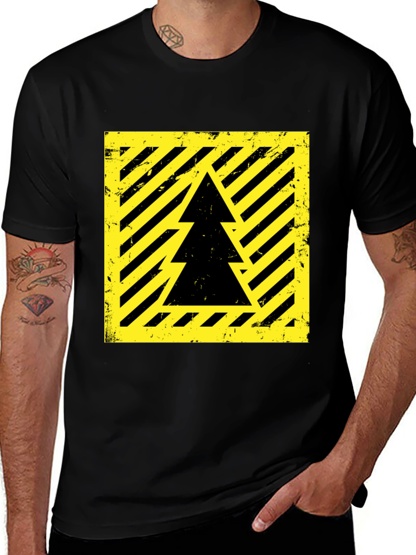 Variant 30 of Caution Tree Black T-Shirt