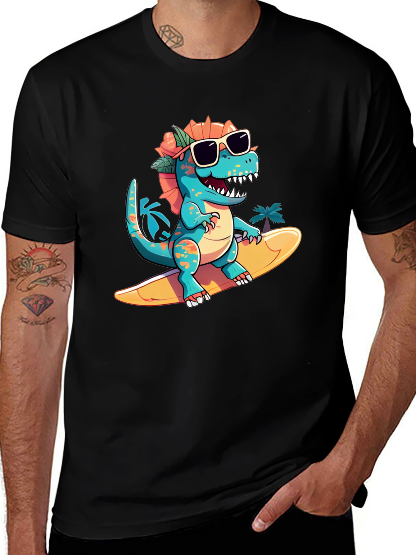 Variant 3 of Surfing Dino Tee - Cool Summer Style
