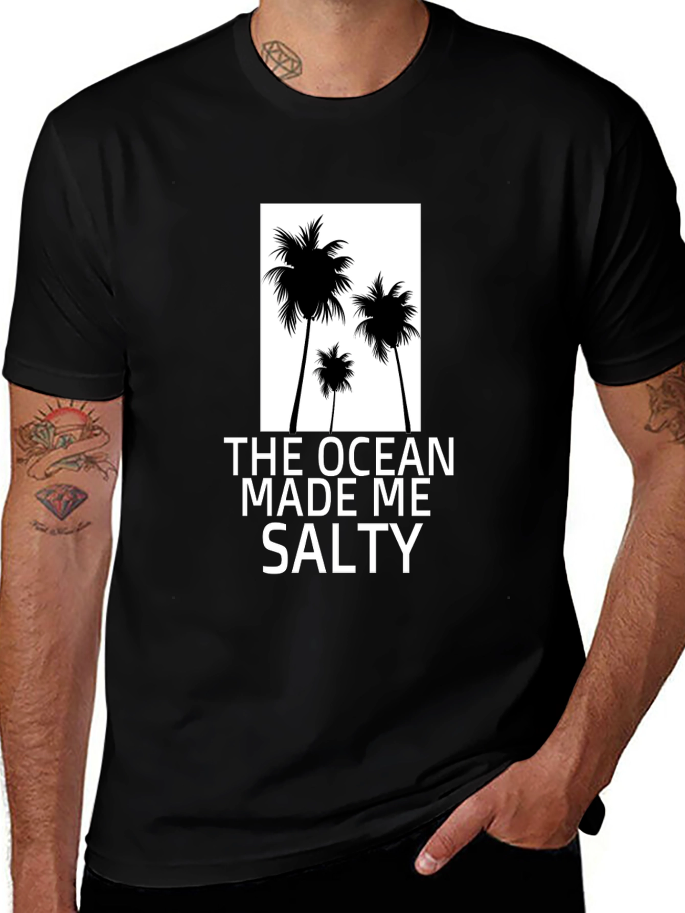 Variant 7 of Ocean Made Me Salty Palm Tree Graphic Tee - Black