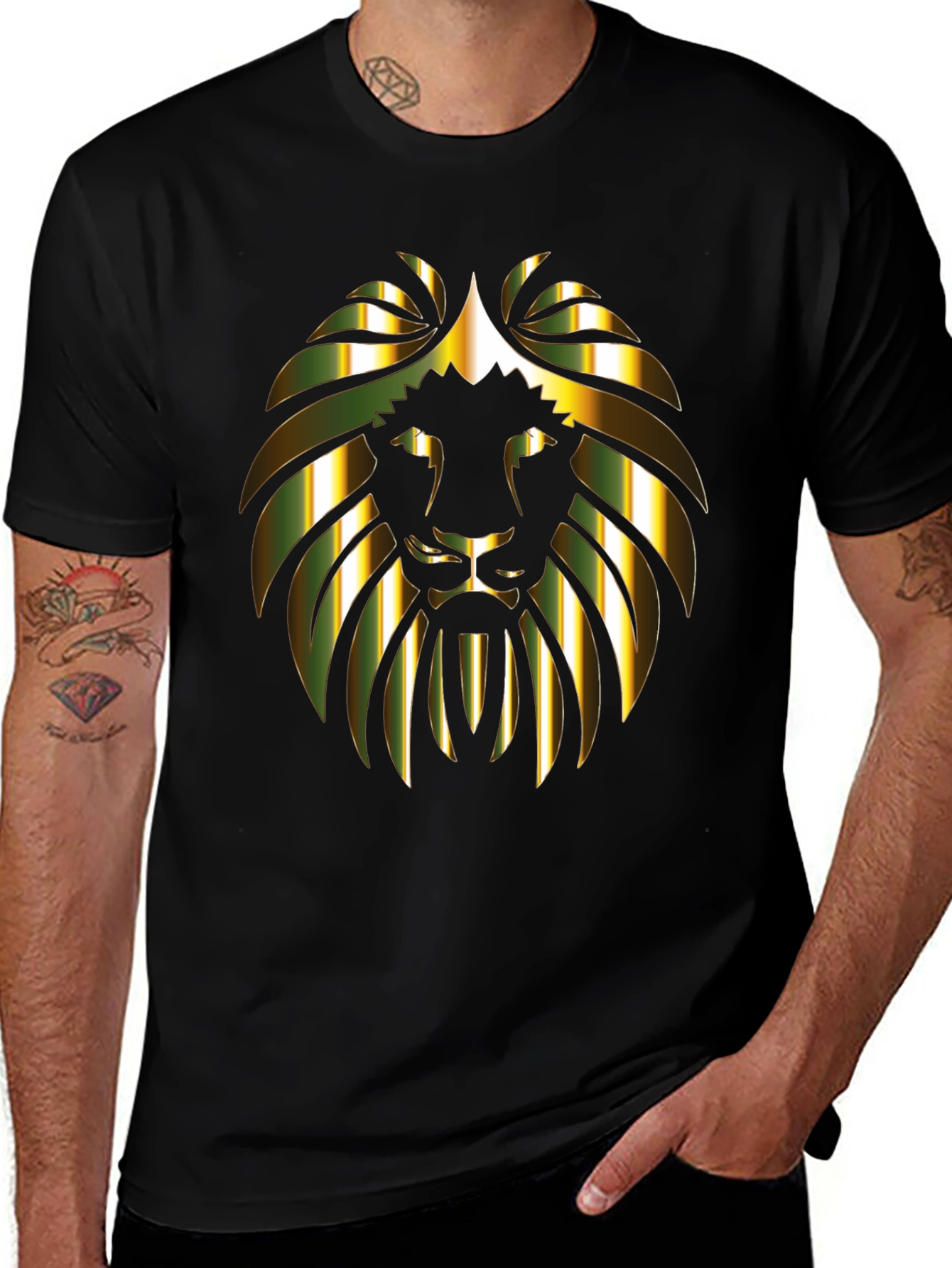 Variant 16 of Gold Lion Graphic Print Black T-Shirt