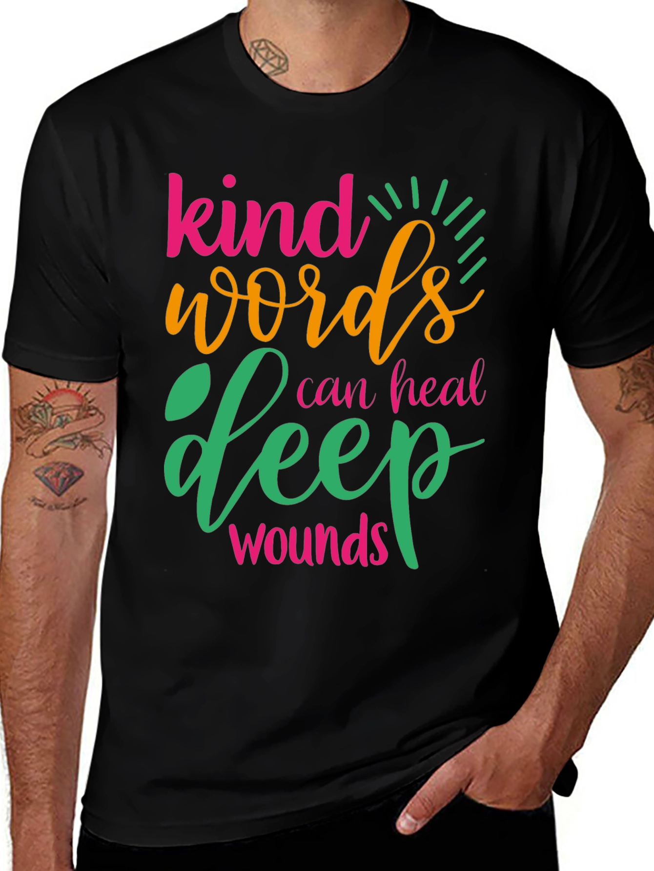 Black Kind Words Can Heal Deep Wounds Graphic Tee main image