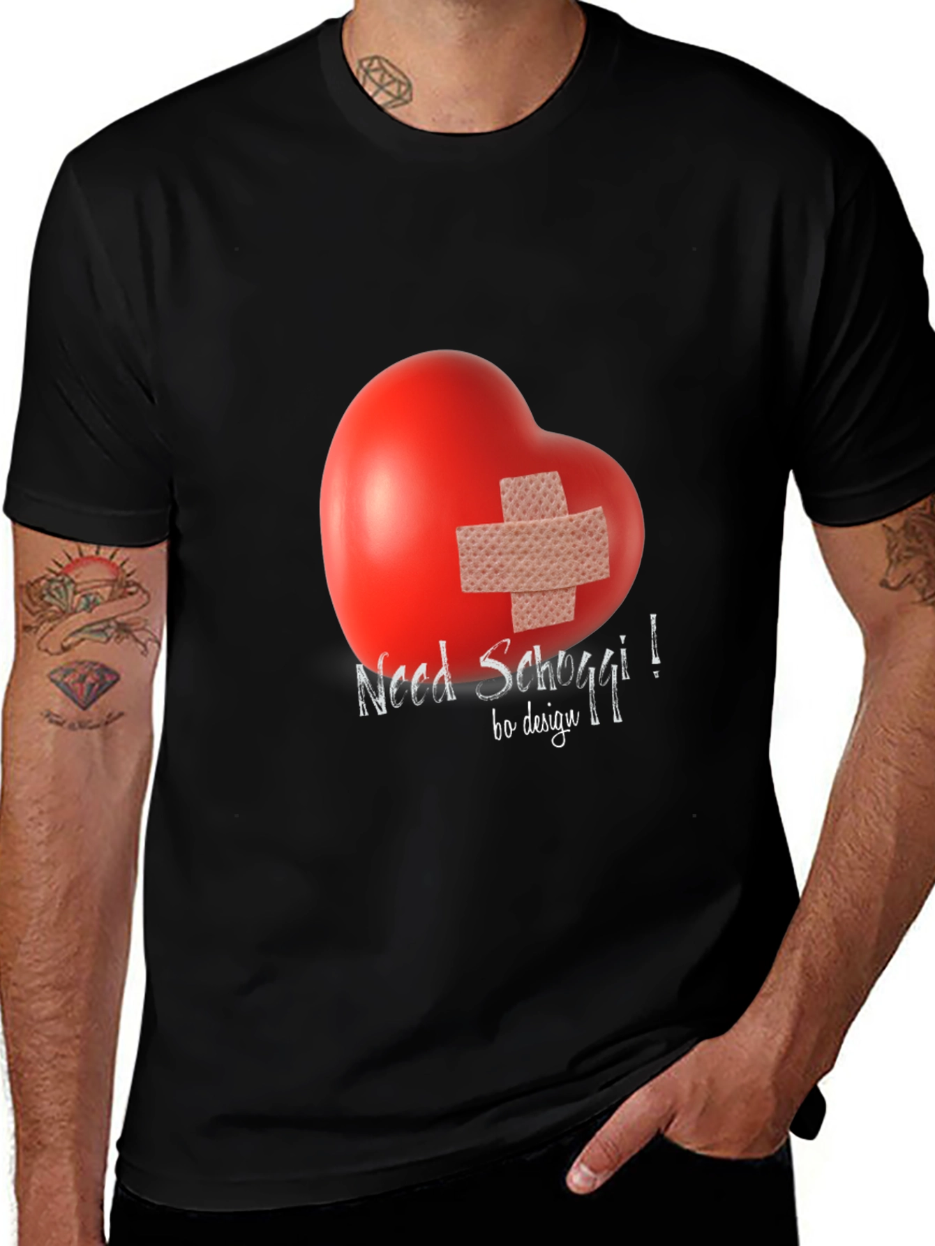 Variant 21 of Need Schoggi! Heart Bandage Graphic Tee - Unisex Black T-Shirt