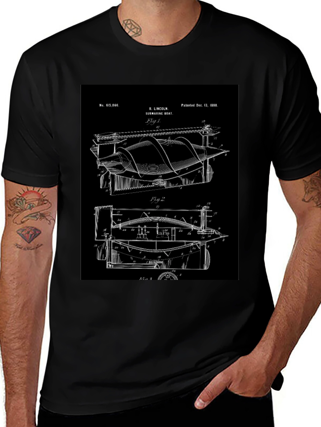 Submarine Patent Art T-Shirt - Vintage Blueprint Design