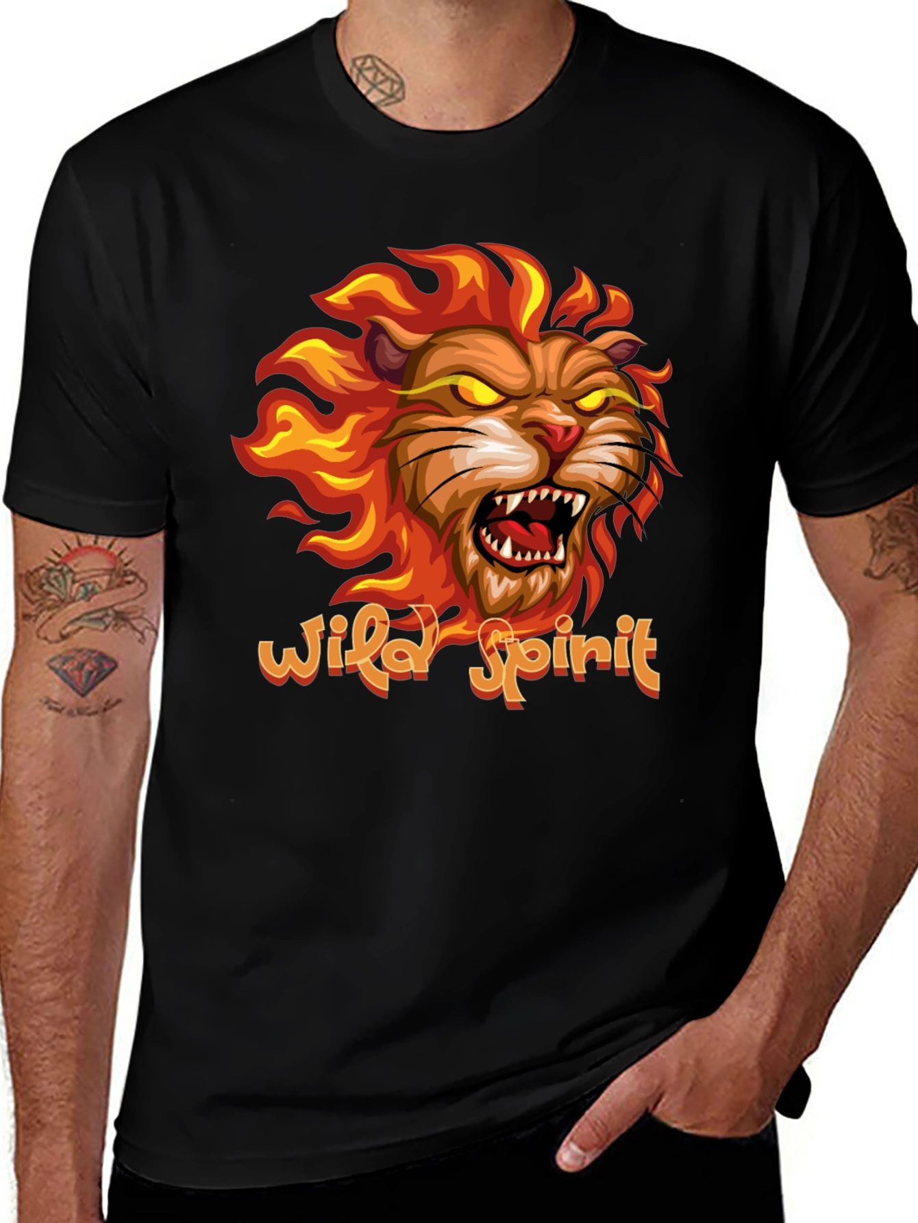 Variant 10 of Wild Spirit Lion Graphic Tee - Black