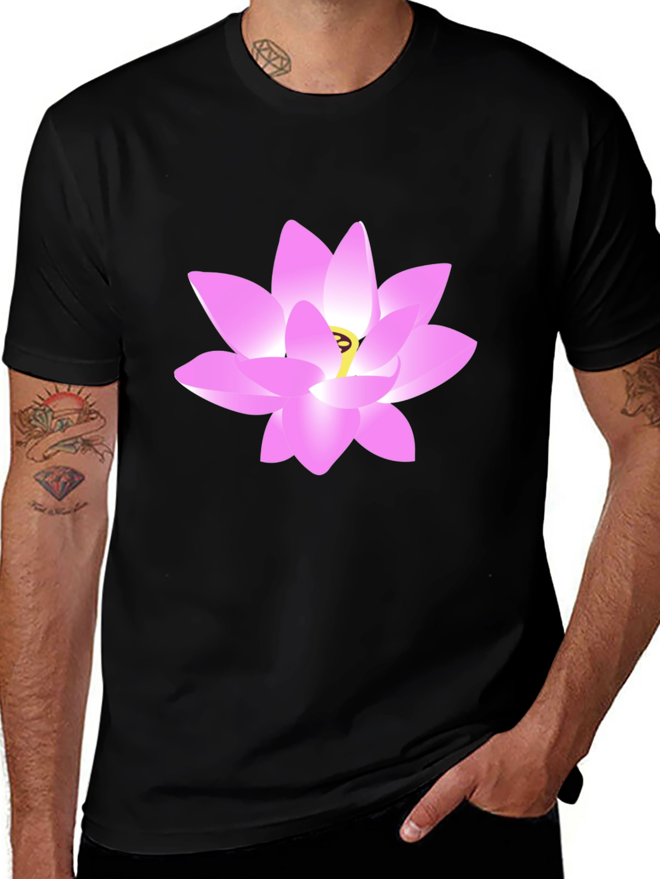 Variant 30 of Lotus Flower Graphic Tee - Stylish Black T-Shirt