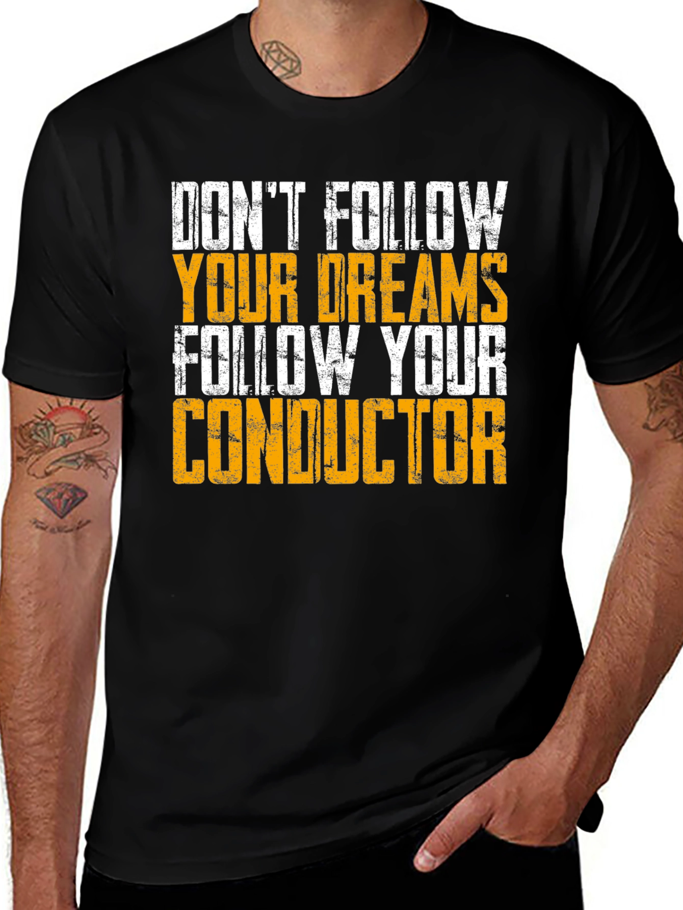 Funny Follow Your Conductor Black T-Shirt