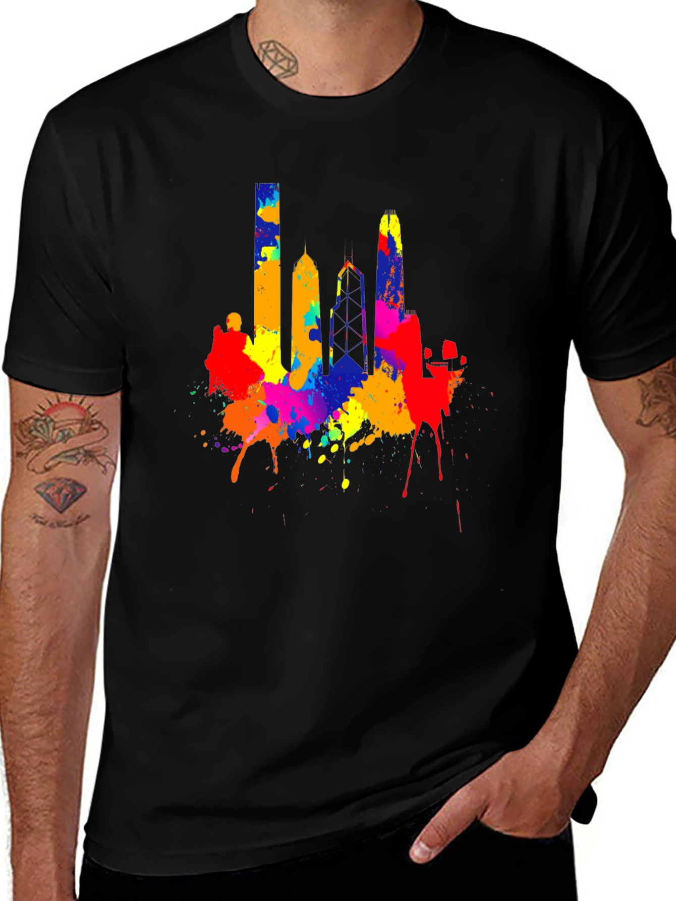 Hong Kong Skyline Colorful Splatter T-Shirt