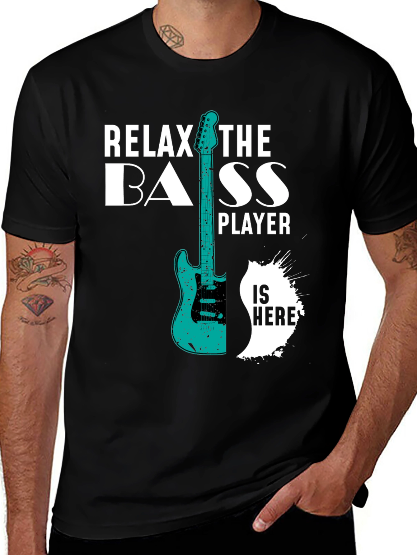 Variant 23 of Relax the Bass Player T-Shirt - Black Graphic Tee
