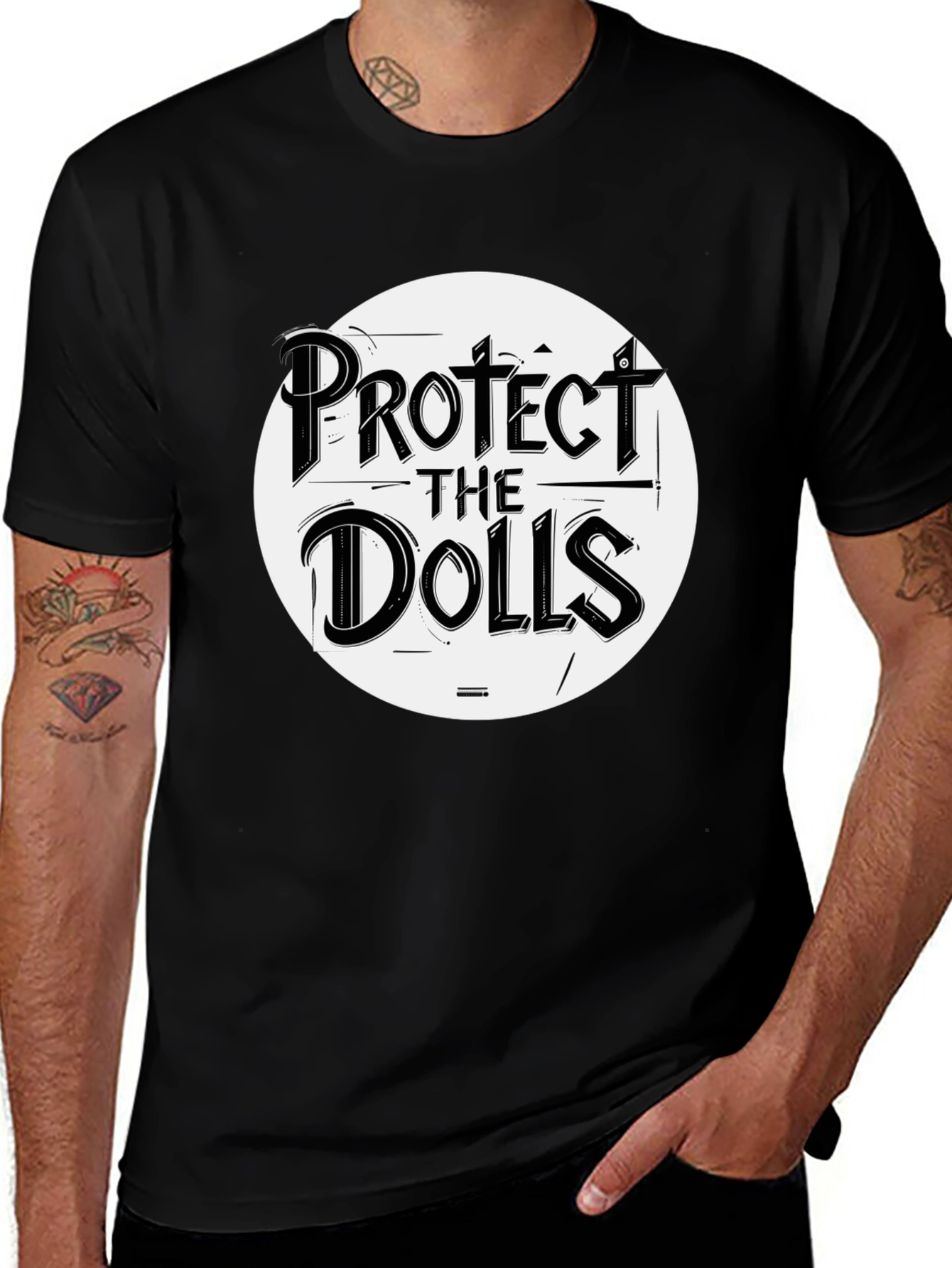 Variant 28 of Protect the Dolls Graphic Tee - Black Cotton T-Shirt