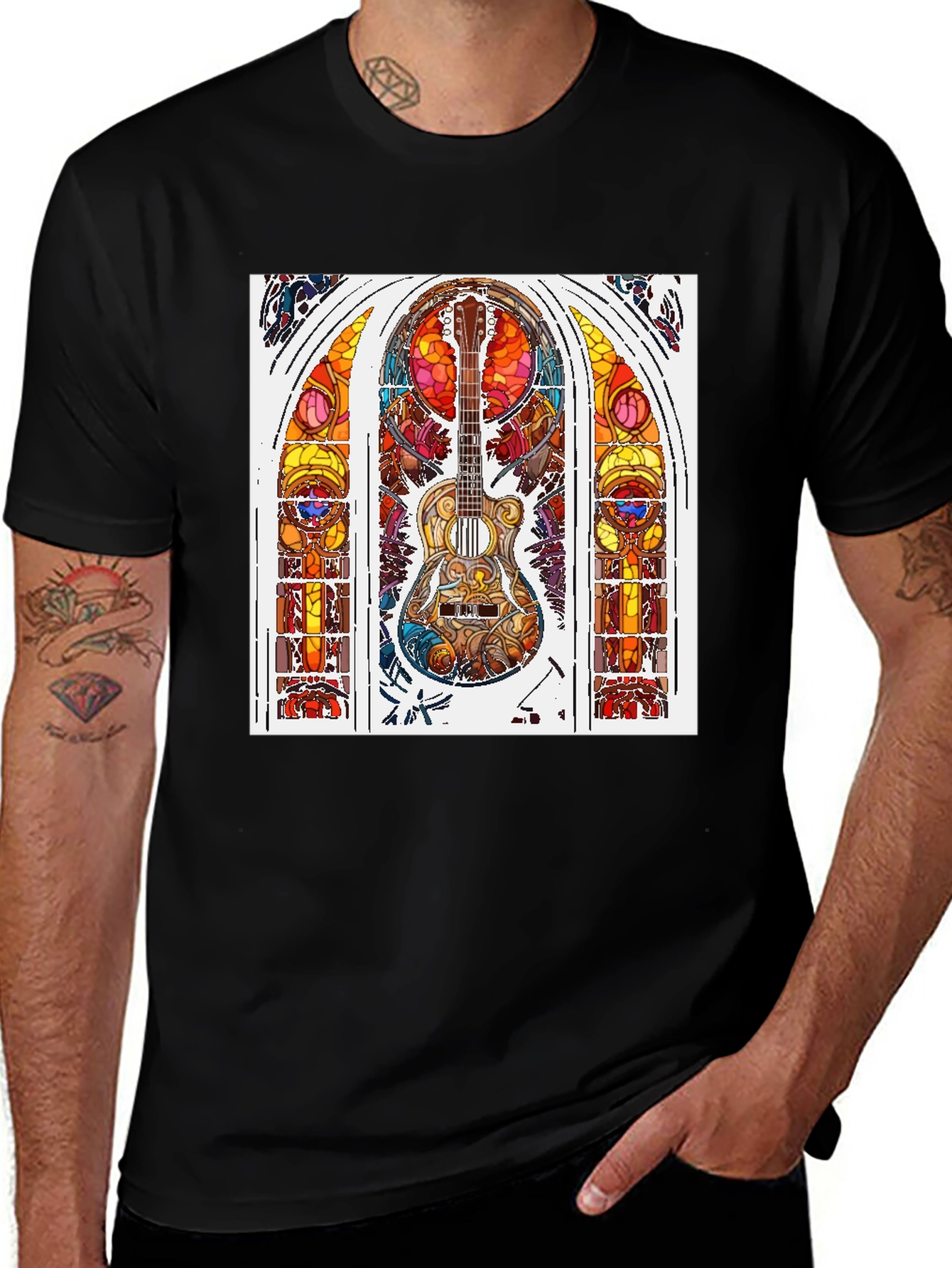 Variant 28 of Guitar Stained Glass Graphic Tee - Black