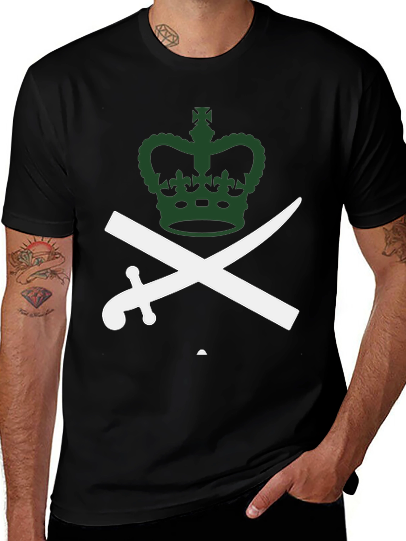 Crown & Swords Graphic Tee - Black Casual T-Shirt
