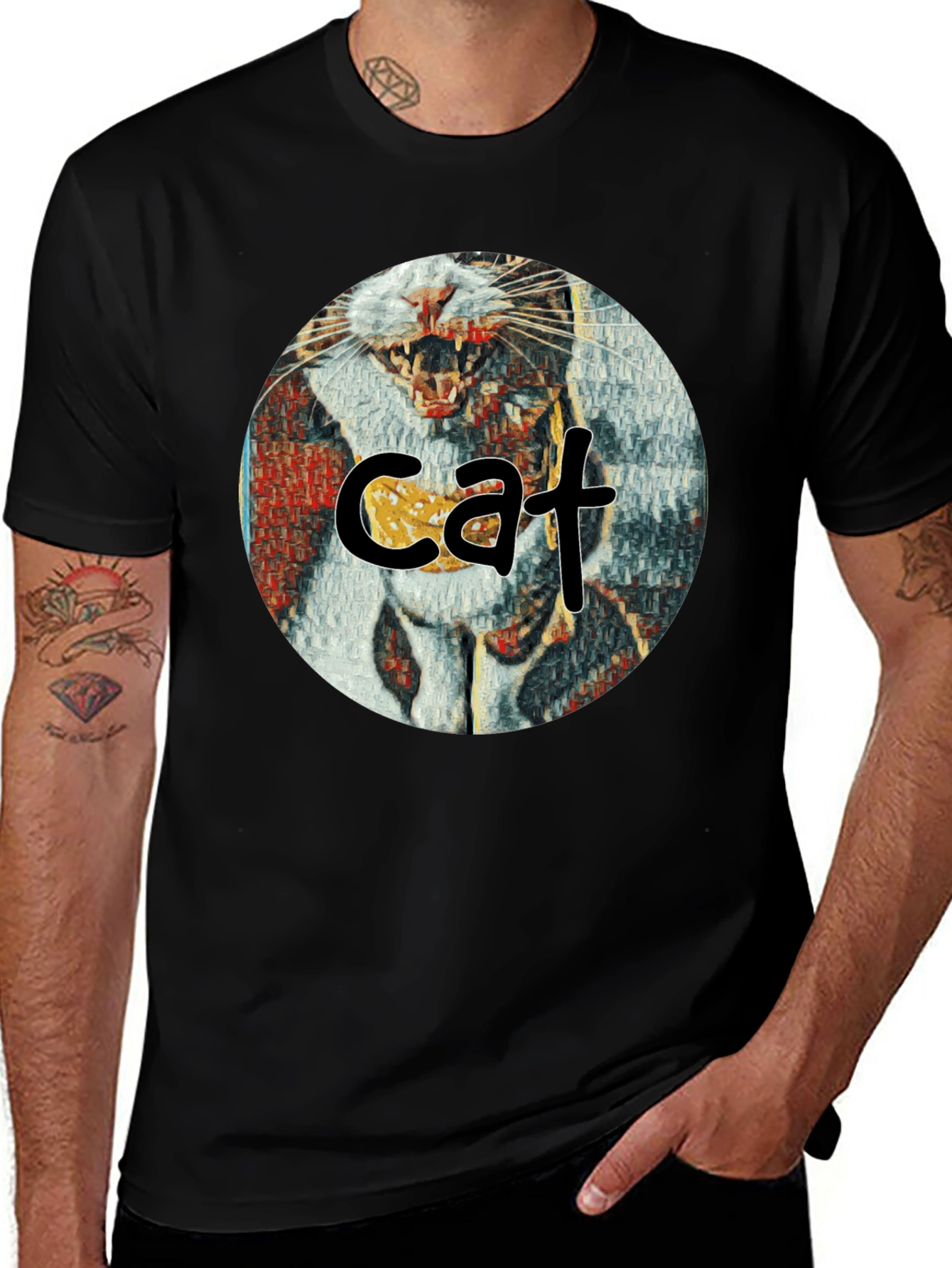 Variant 25 of Cat Graphic Print Crew Neck T-Shirt